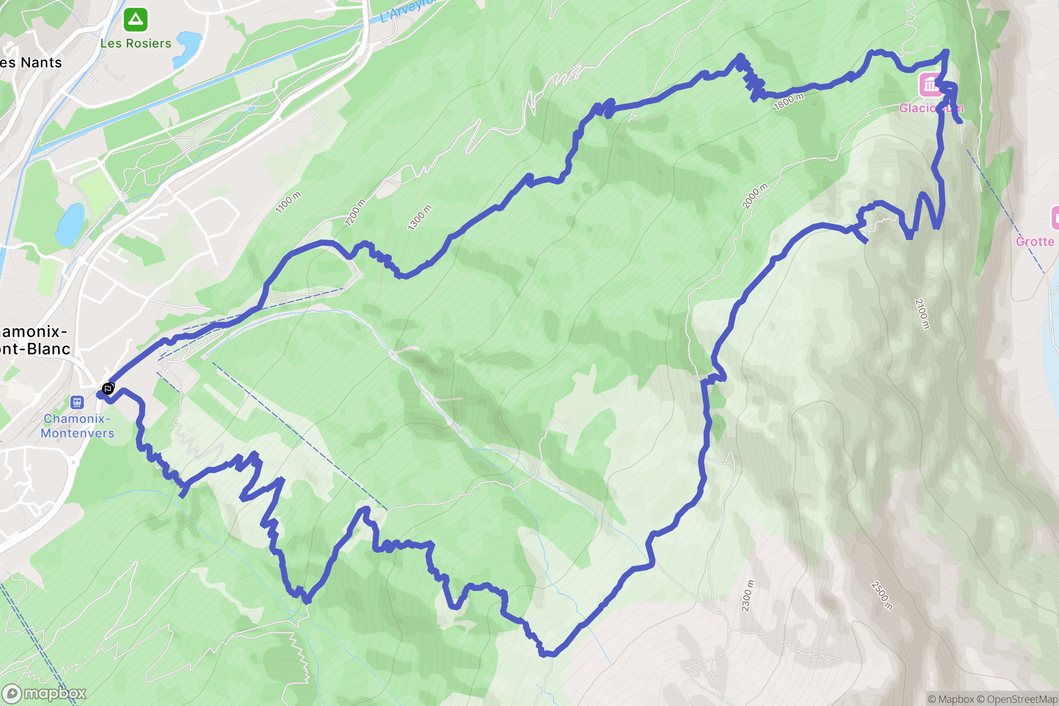 Chamonix-Mont-Blanc : carte du parcours de randonnée - France