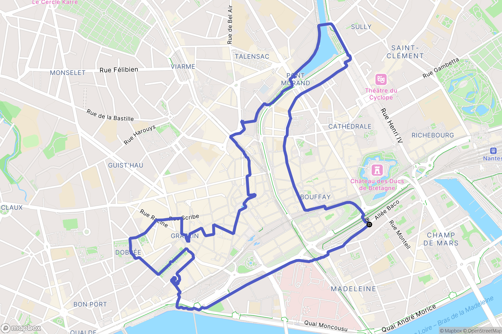 Nantes : carte du parcours de randonnée - France