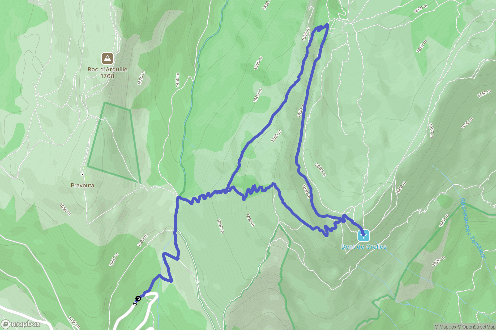 Col du Coq, Plateau-des-Petites-Roches : carte du parcours de randonnée - France