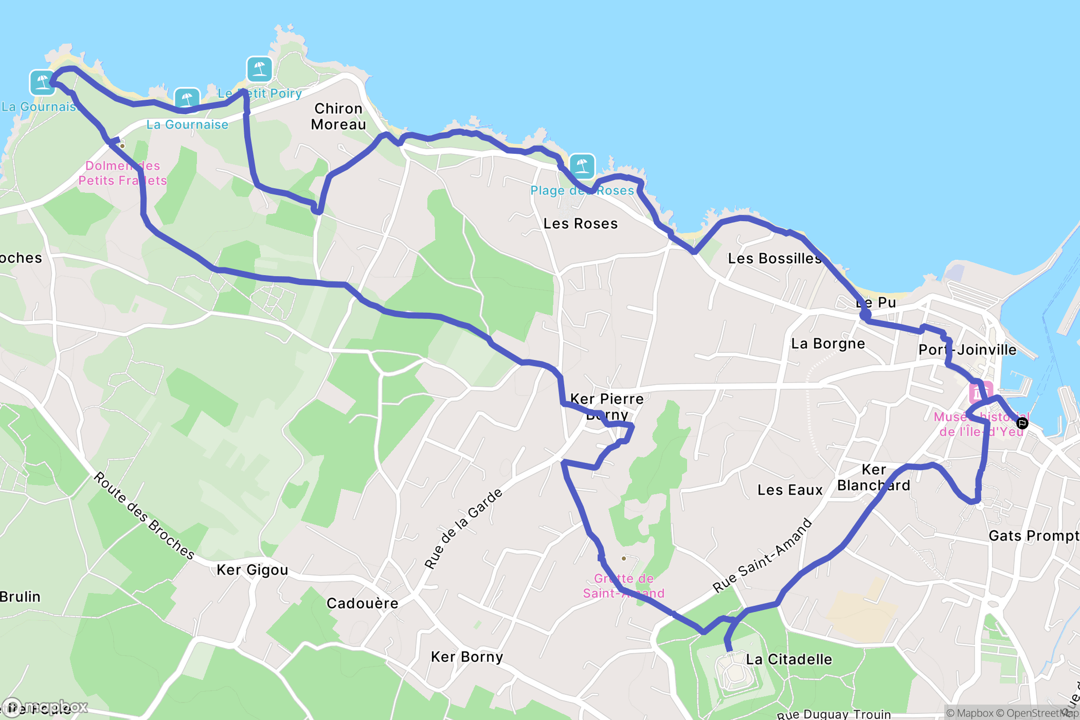 L'île d'Yeu : carte du parcours de randonnée - France