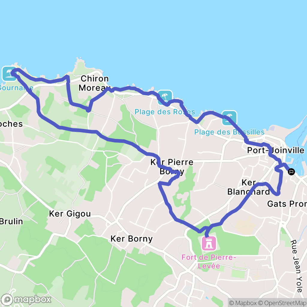L'île d'Yeu : carte du parcours de randonnée - France