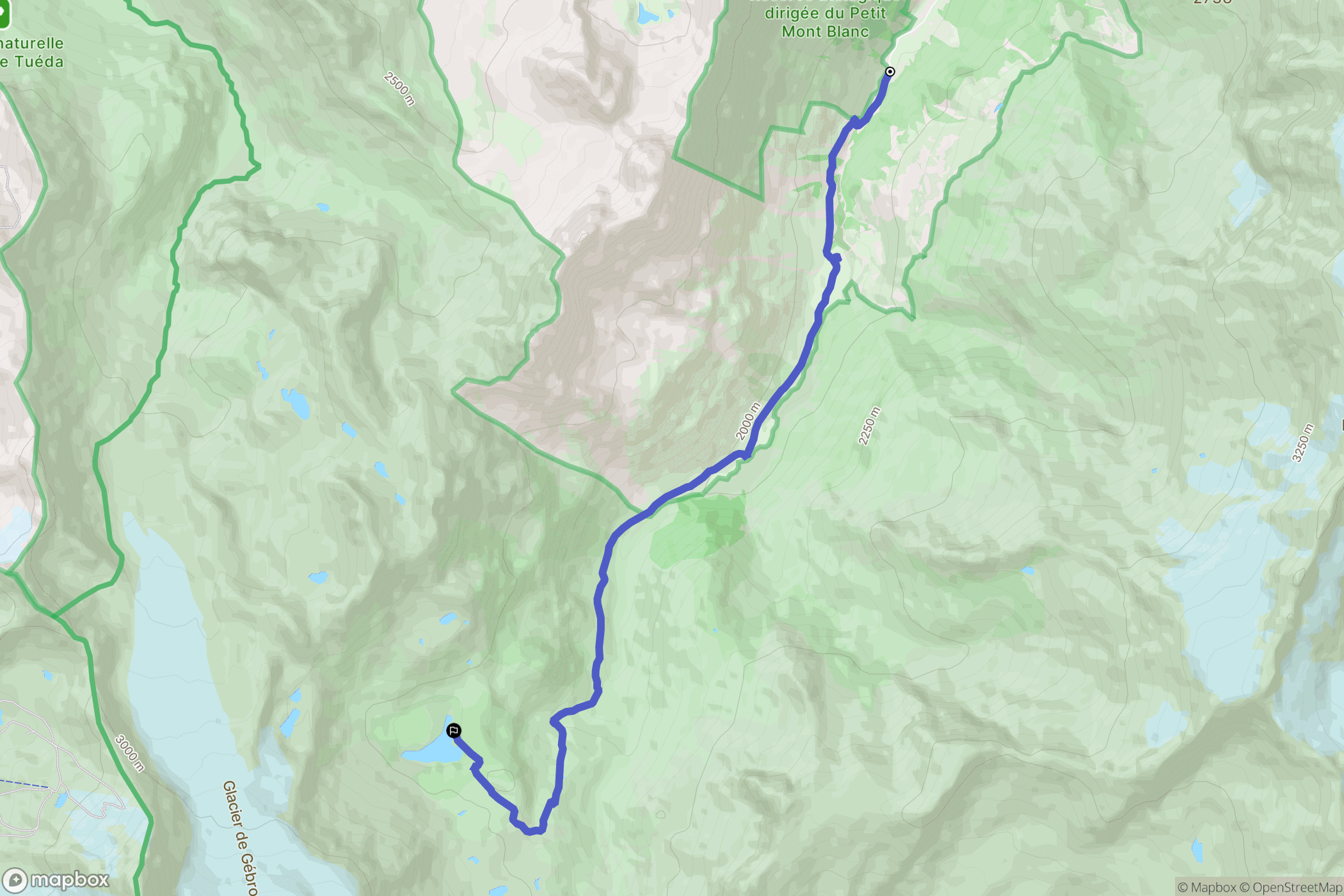 Les Ruelles, Pralognan-la-Vanoise : carte du parcours de randonnée - France