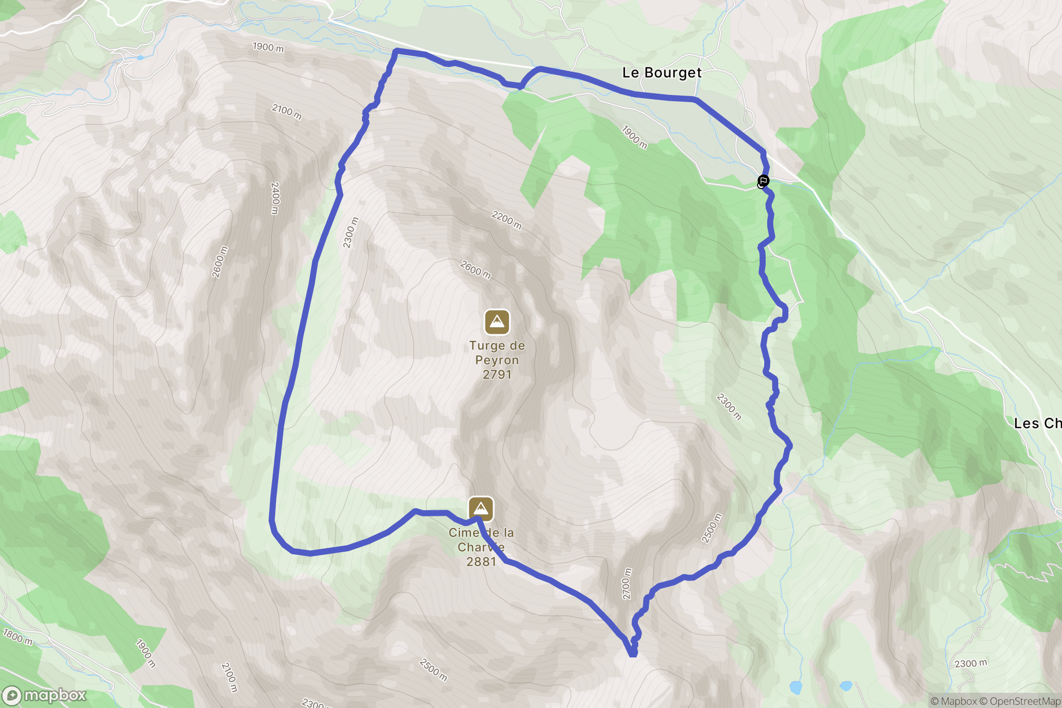 Le Bourget, Cervières : carte du parcours de randonnée - France