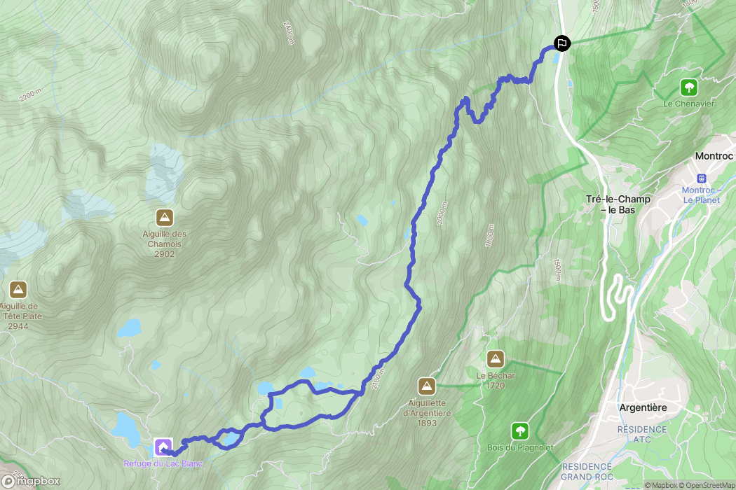 Tré-le-Champ-le-Haut, Chamonix-Mont-Blanc : carte du parcours de randonnée - France