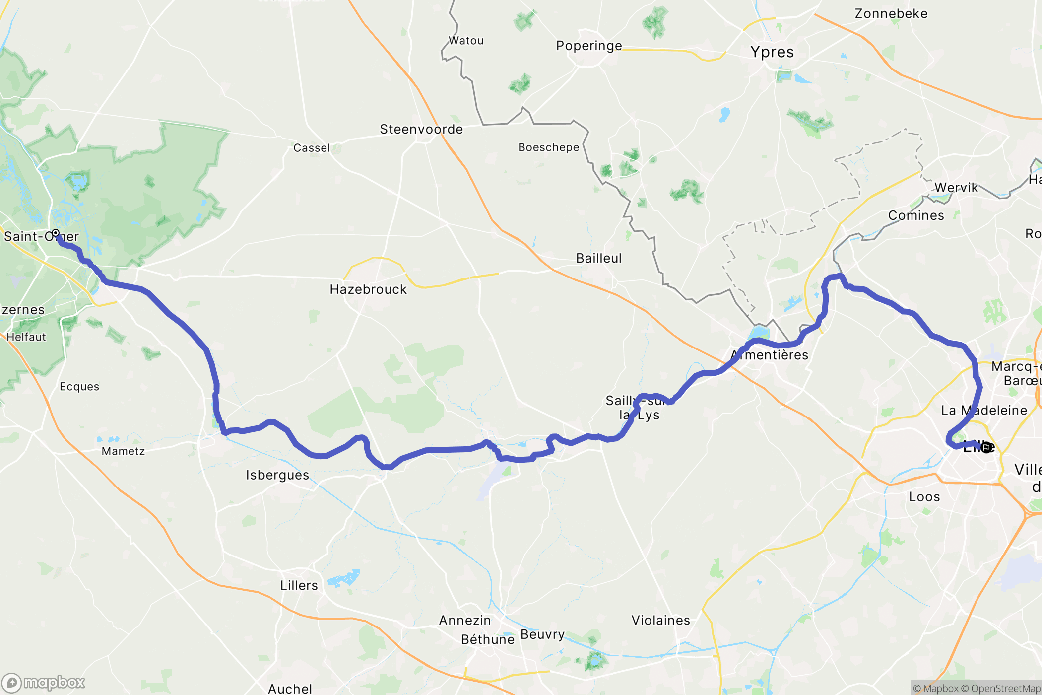 Saint-Omer : carte du parcours de randonnée - France