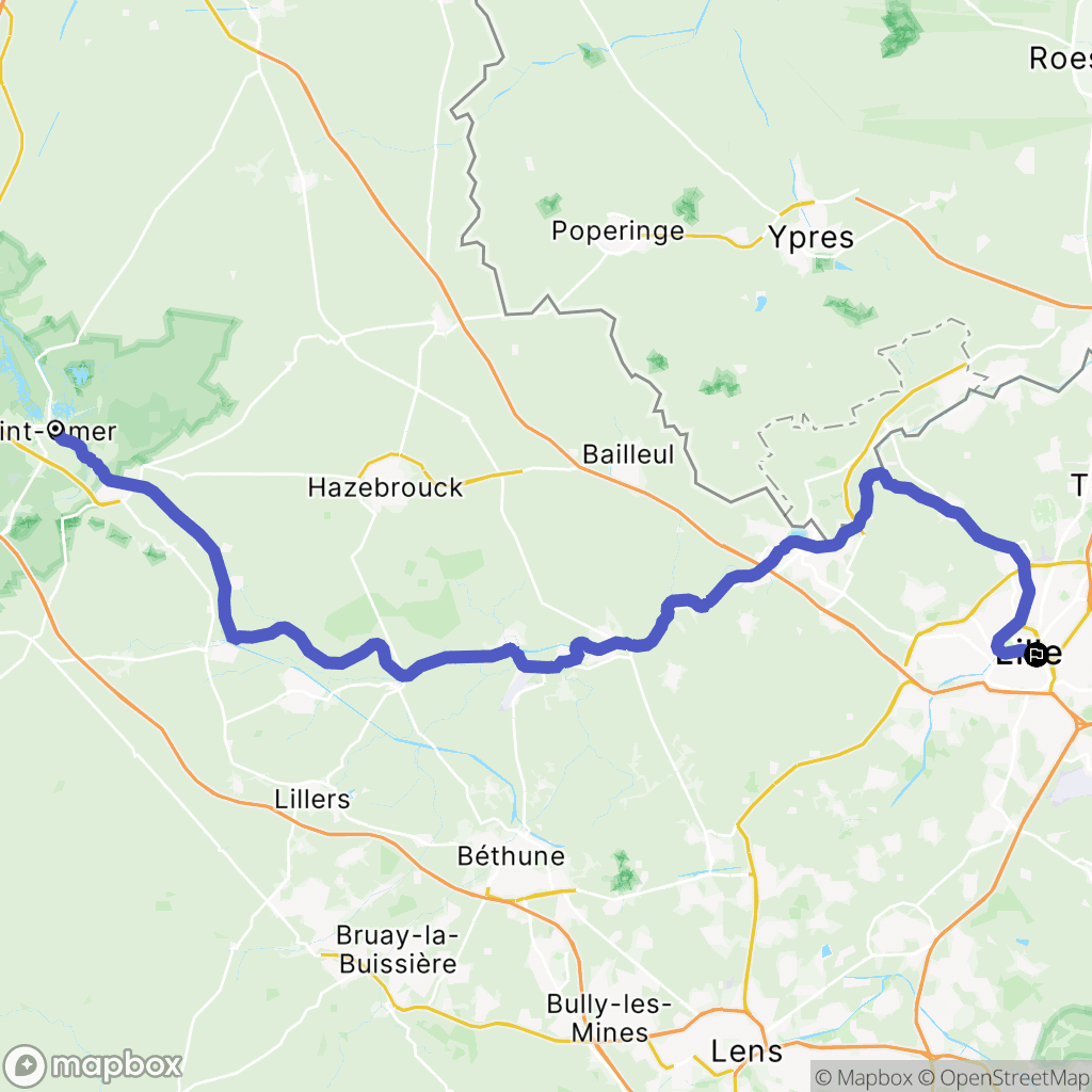 Saint-Omer : carte du parcours de randonnée - France