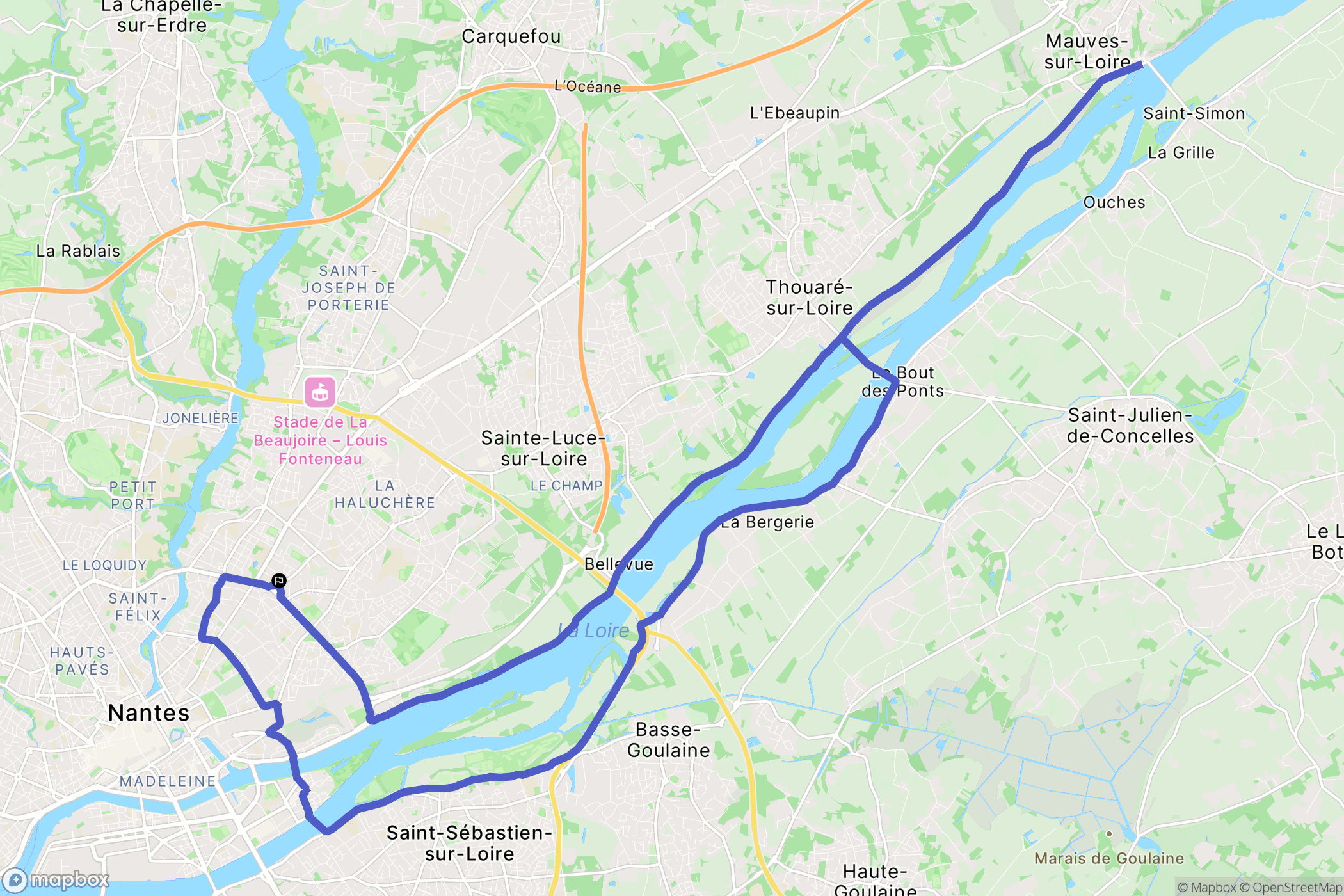 Nantes : carte du parcours de randonnée - France
