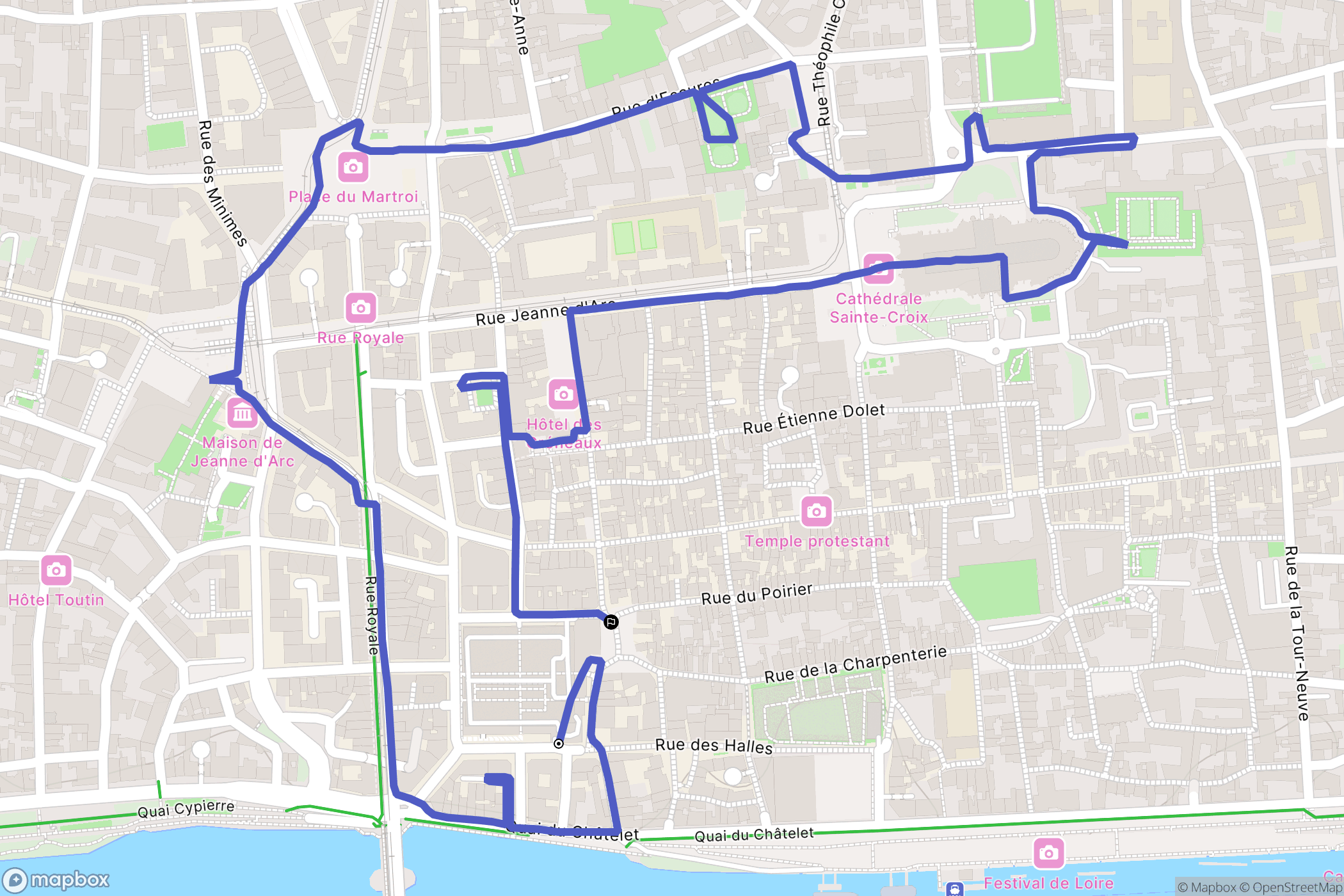 Orléans : carte du parcours de randonnée - France