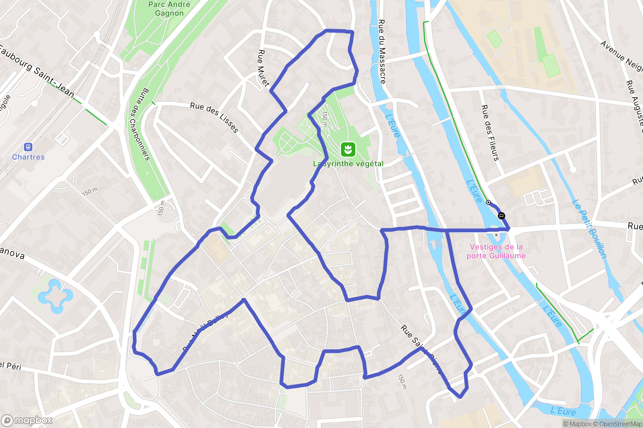 Chartres : carte du parcours de randonnée - France