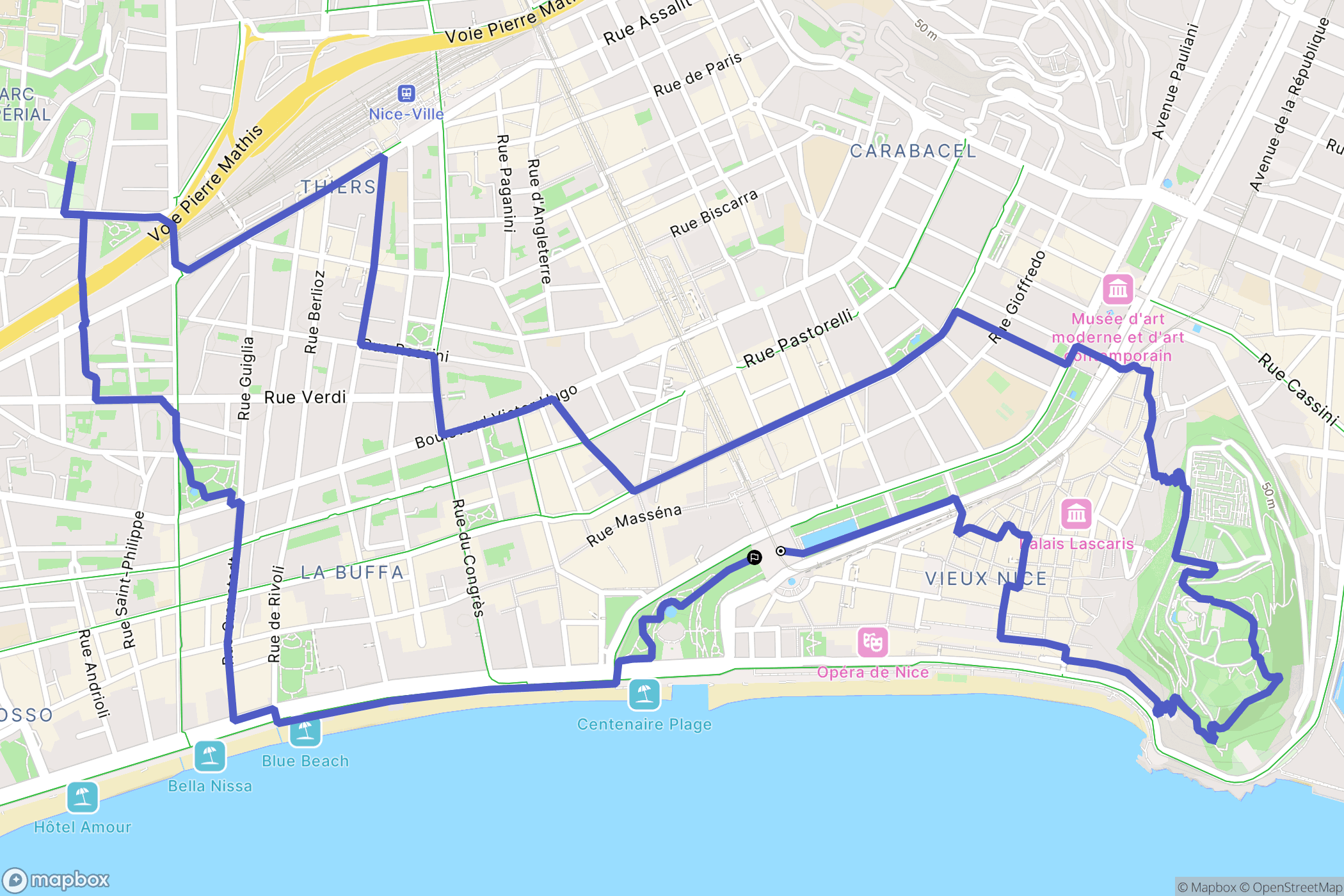 Nice : carte du parcours de randonnée - France