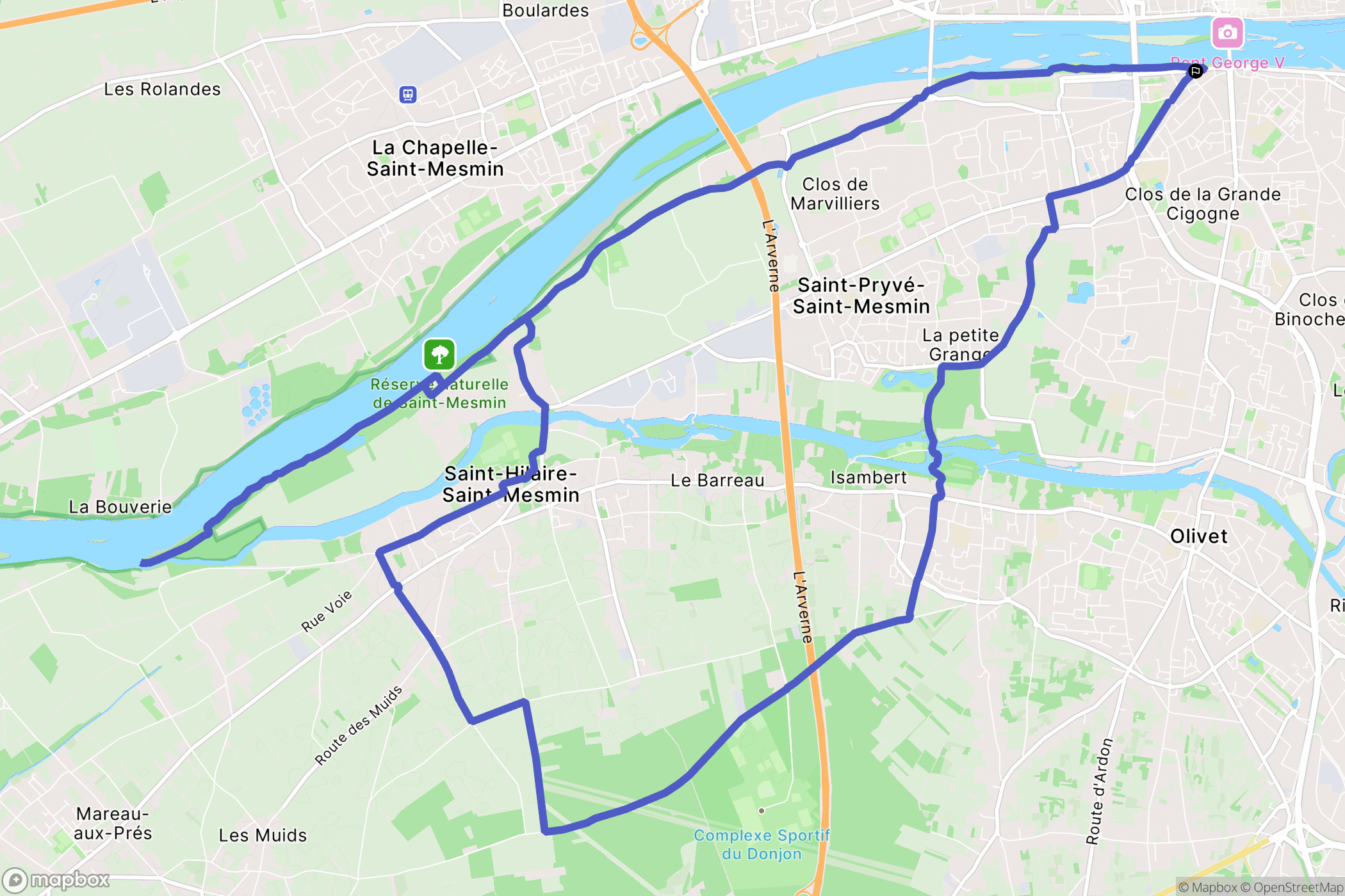 Orléans : carte du parcours de randonnée - France