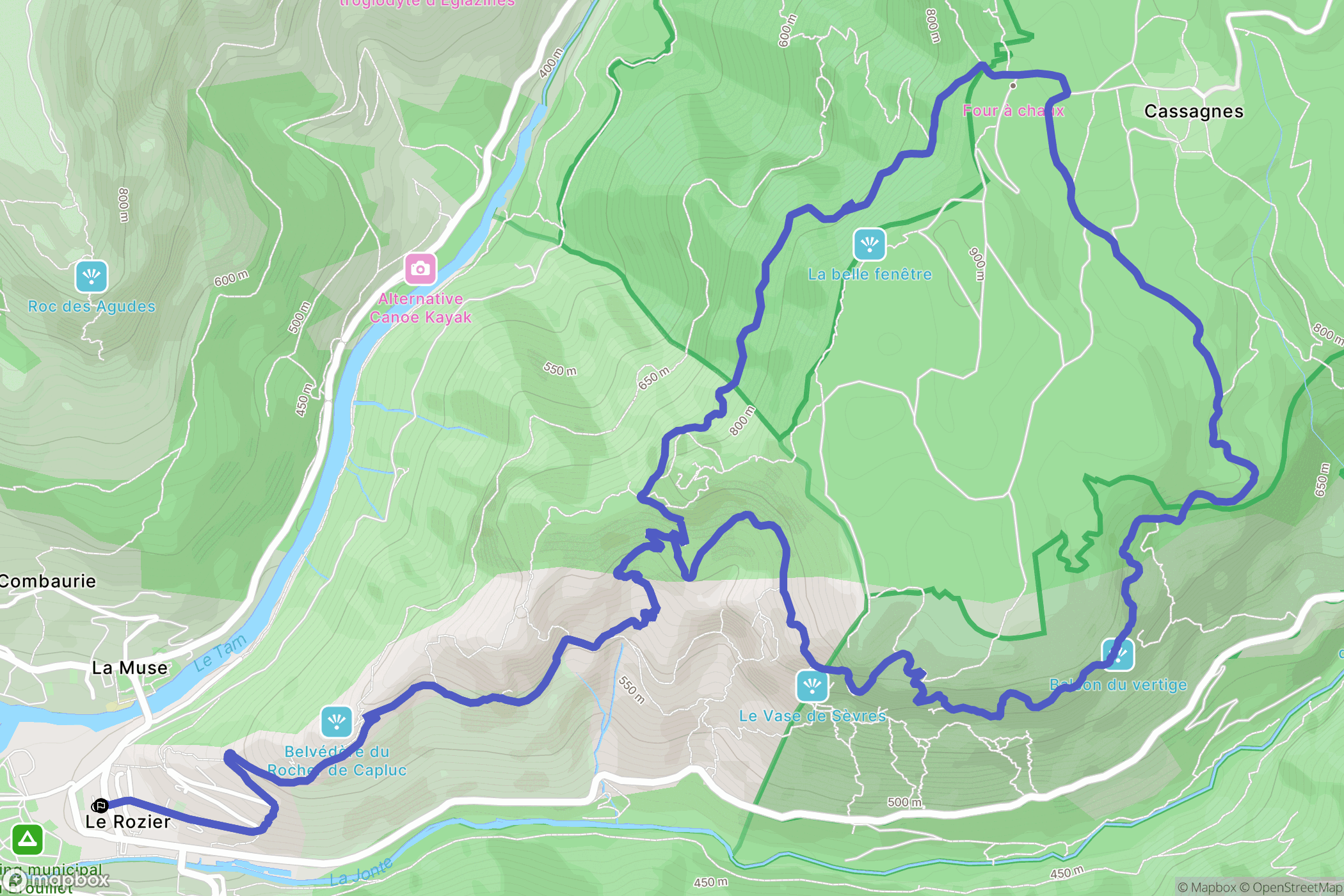 Le Rozier : carte du parcours de randonnée - France