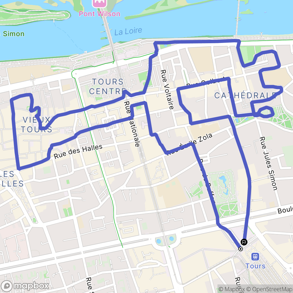 Tours : carte du parcours de randonnée - France