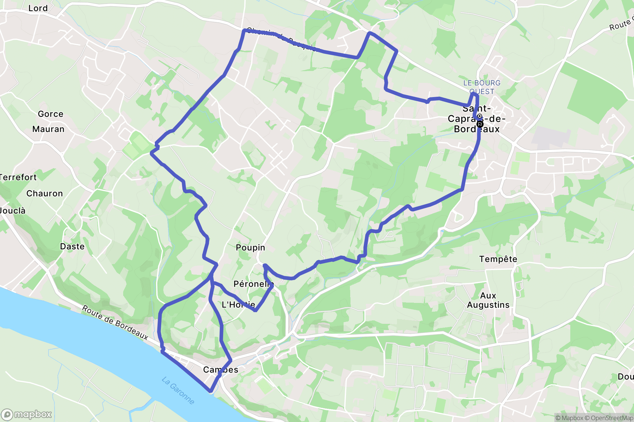 Saint-Caprais-de-Bordeaux : carte du parcours de randonnée - France