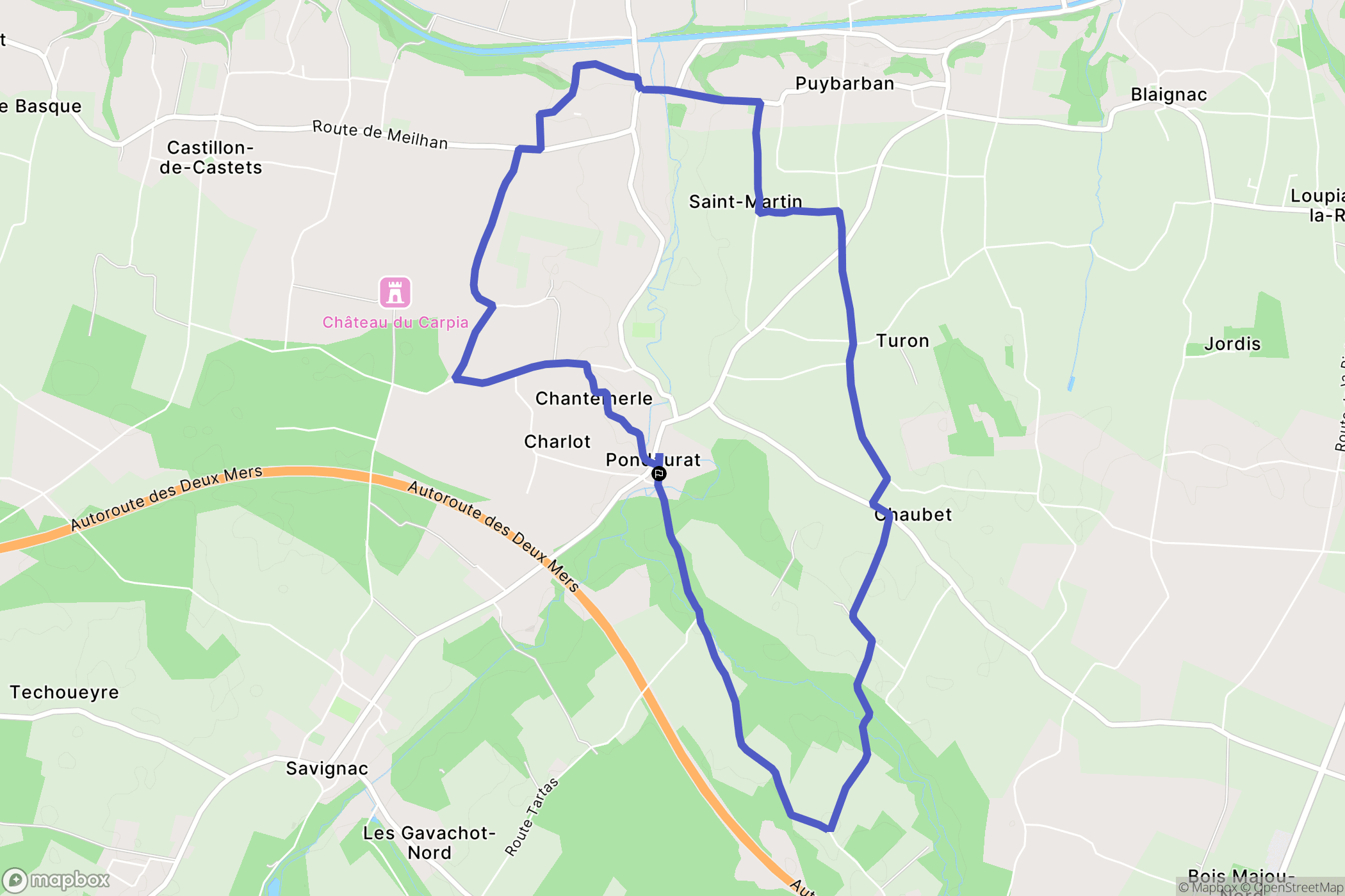 Pondaurat : carte du parcours de randonnée - France
