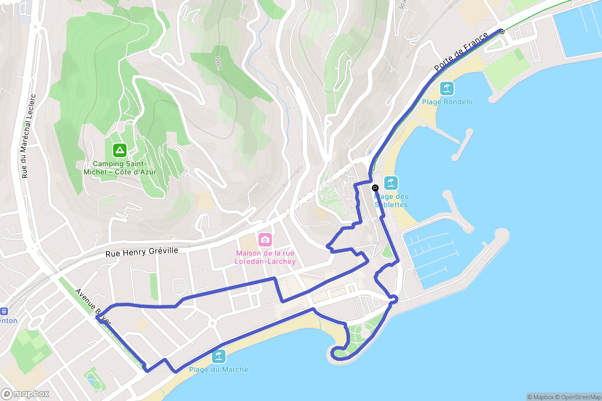 Menton : carte du parcours de randonnée - France