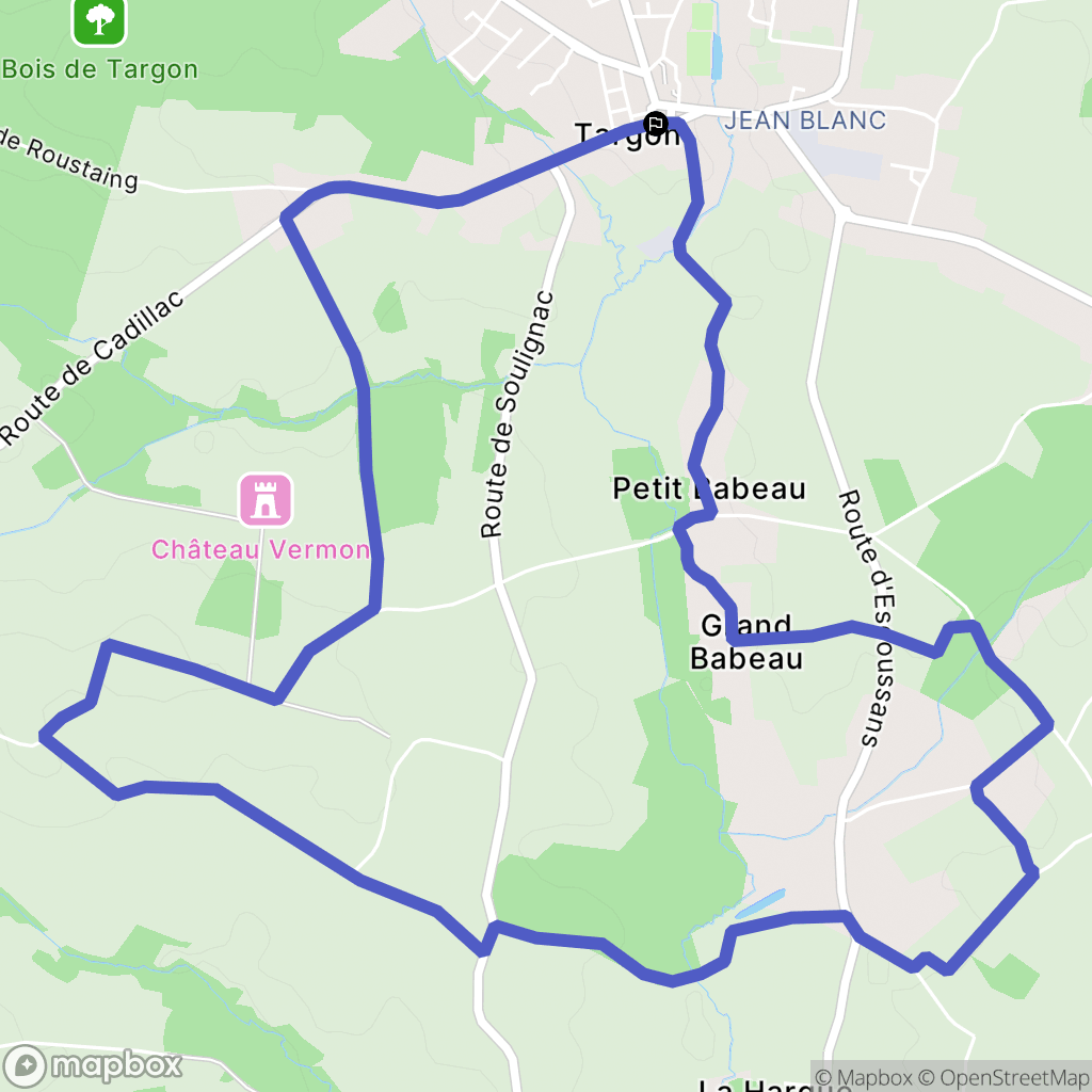 Targon : carte du parcours de randonnée - France