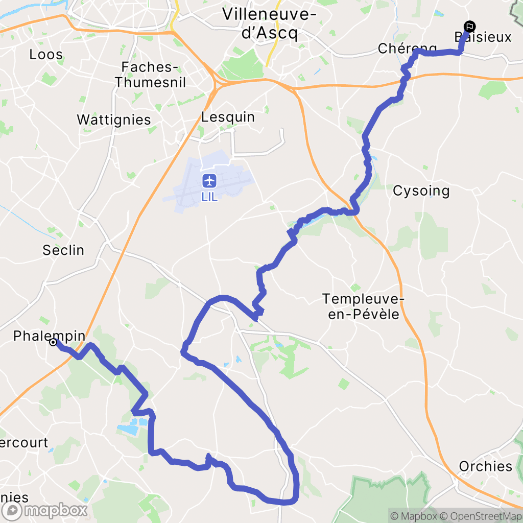 Phalempin : carte du parcours de randonnée - France