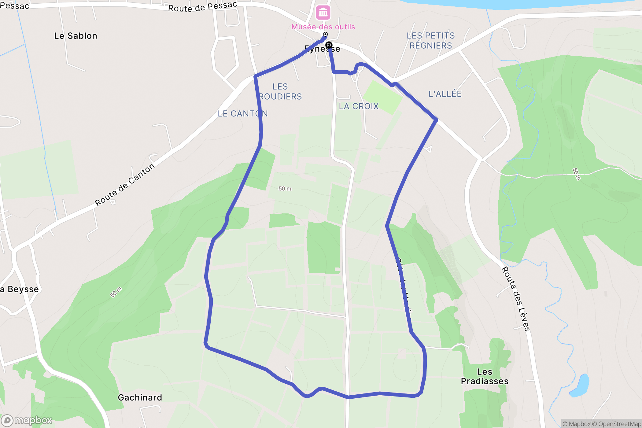 Eynesse : carte du parcours de randonnée - France