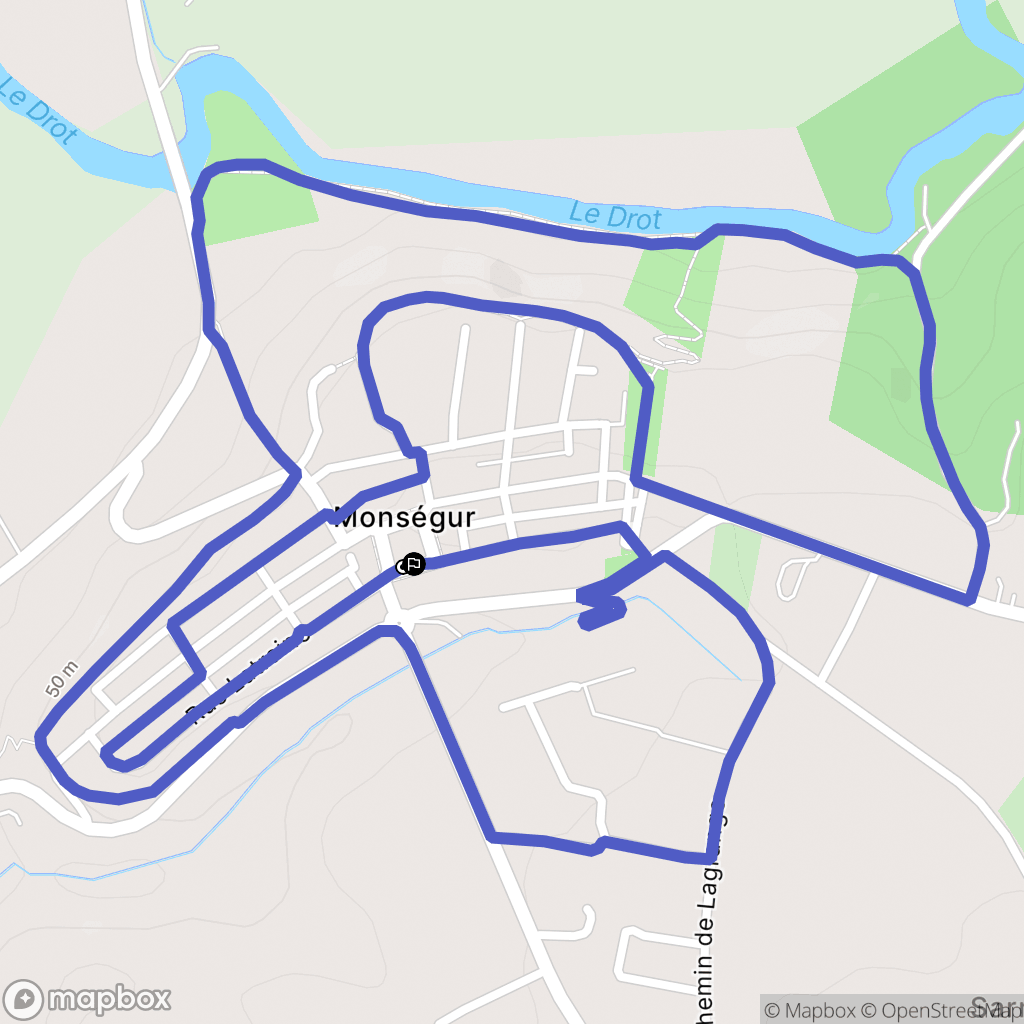 Monségur : carte du parcours de randonnée - France
