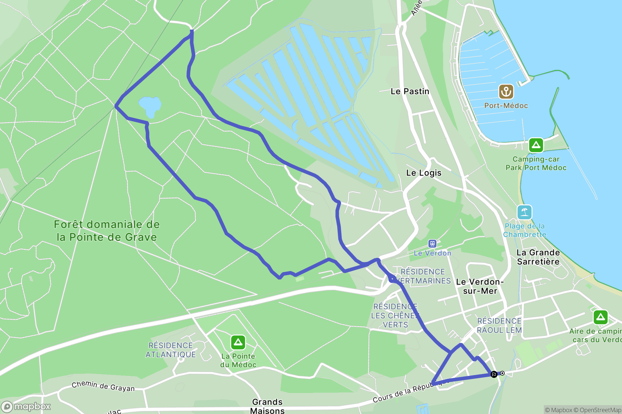 Le Verdon-sur-Mer : carte du parcours de randonnée - France