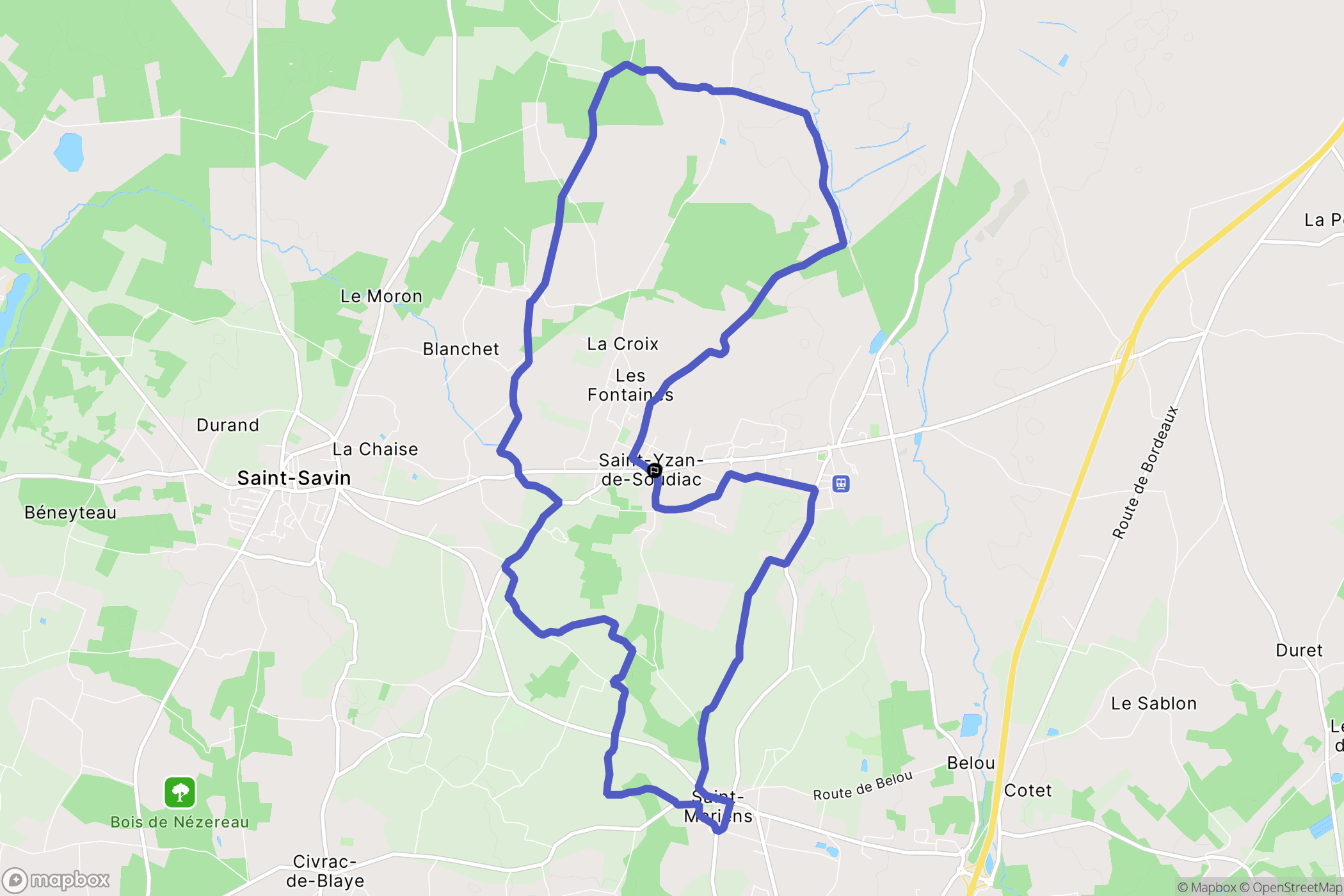 Saint-Yzan-de-Soudiac : carte du parcours de randonnée - France
