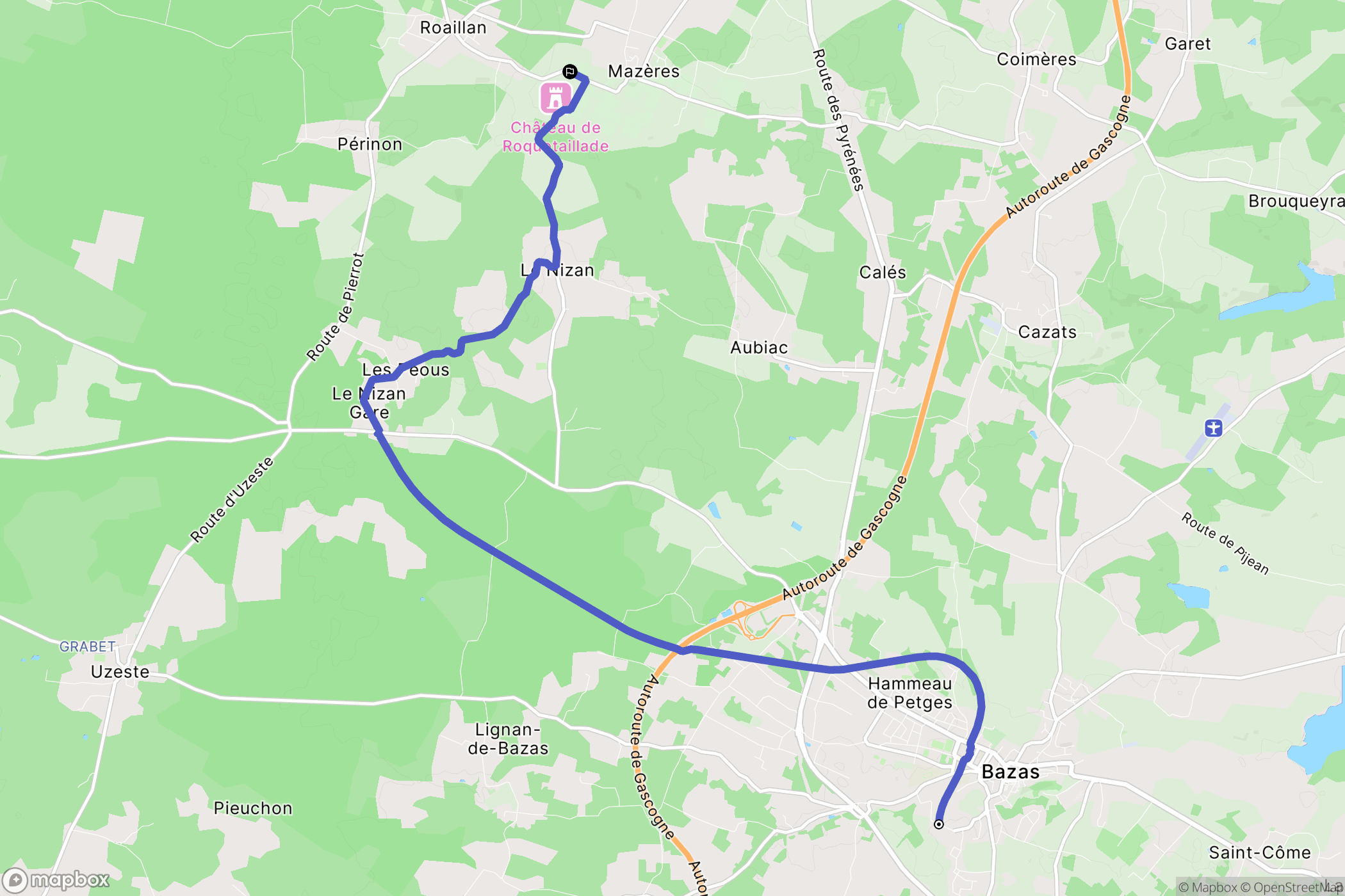 BAZAS : carte du parcours de randonnée - France