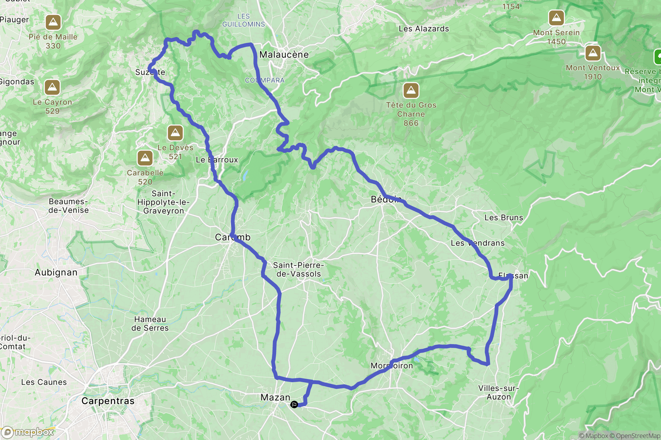 Mazan : carte du parcours de randonnée - France