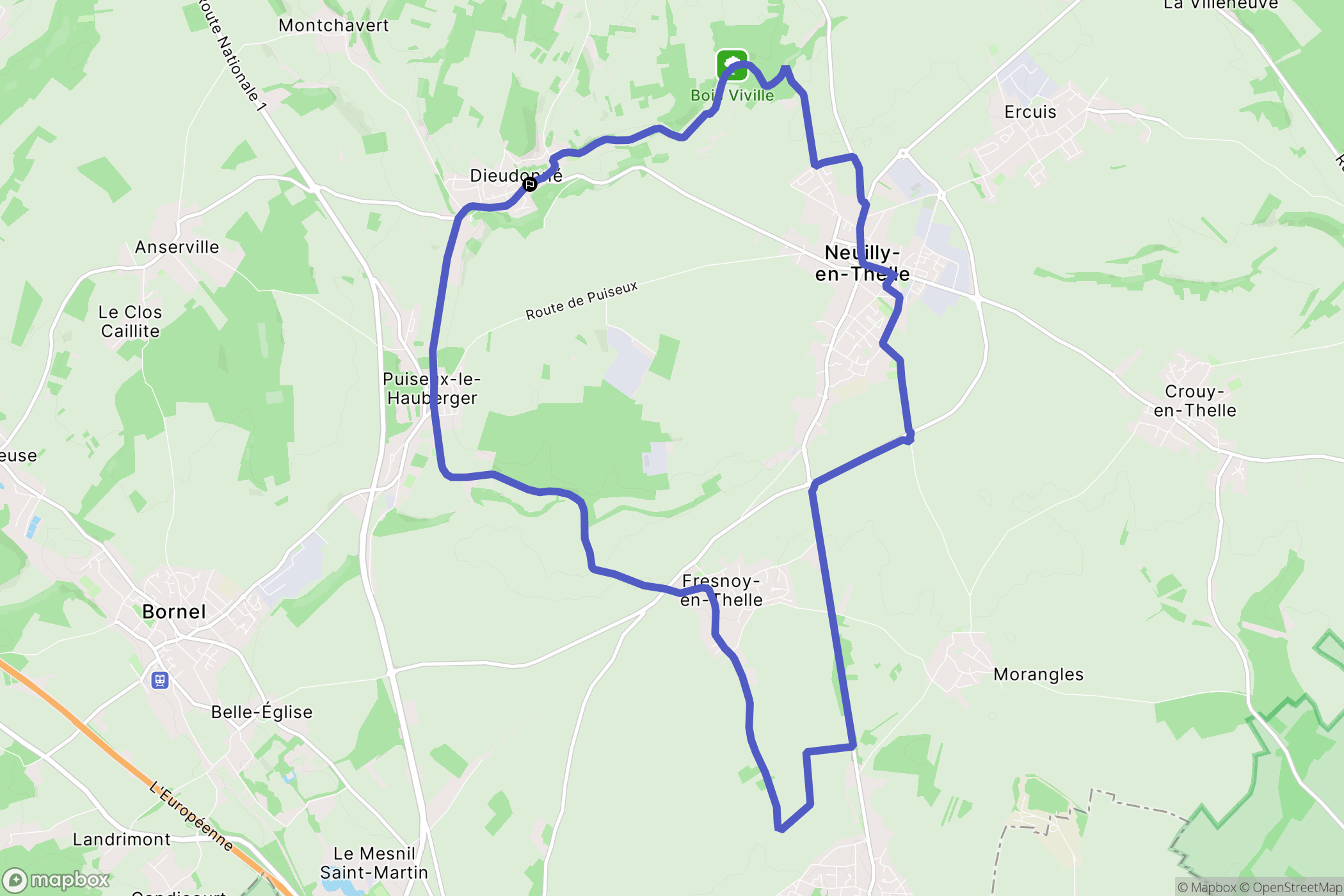 Dieudonné : carte du parcours de randonnée - France