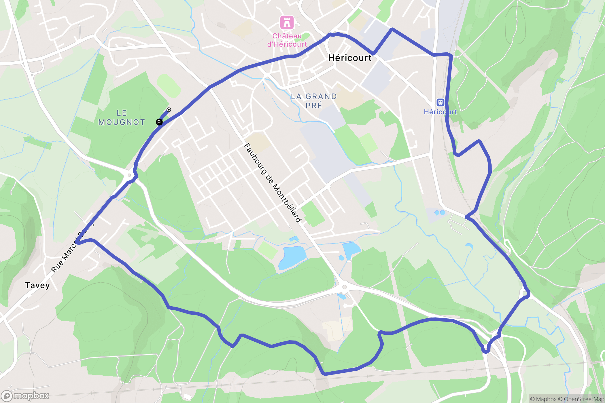Héricourt : carte du parcours de randonnée - France