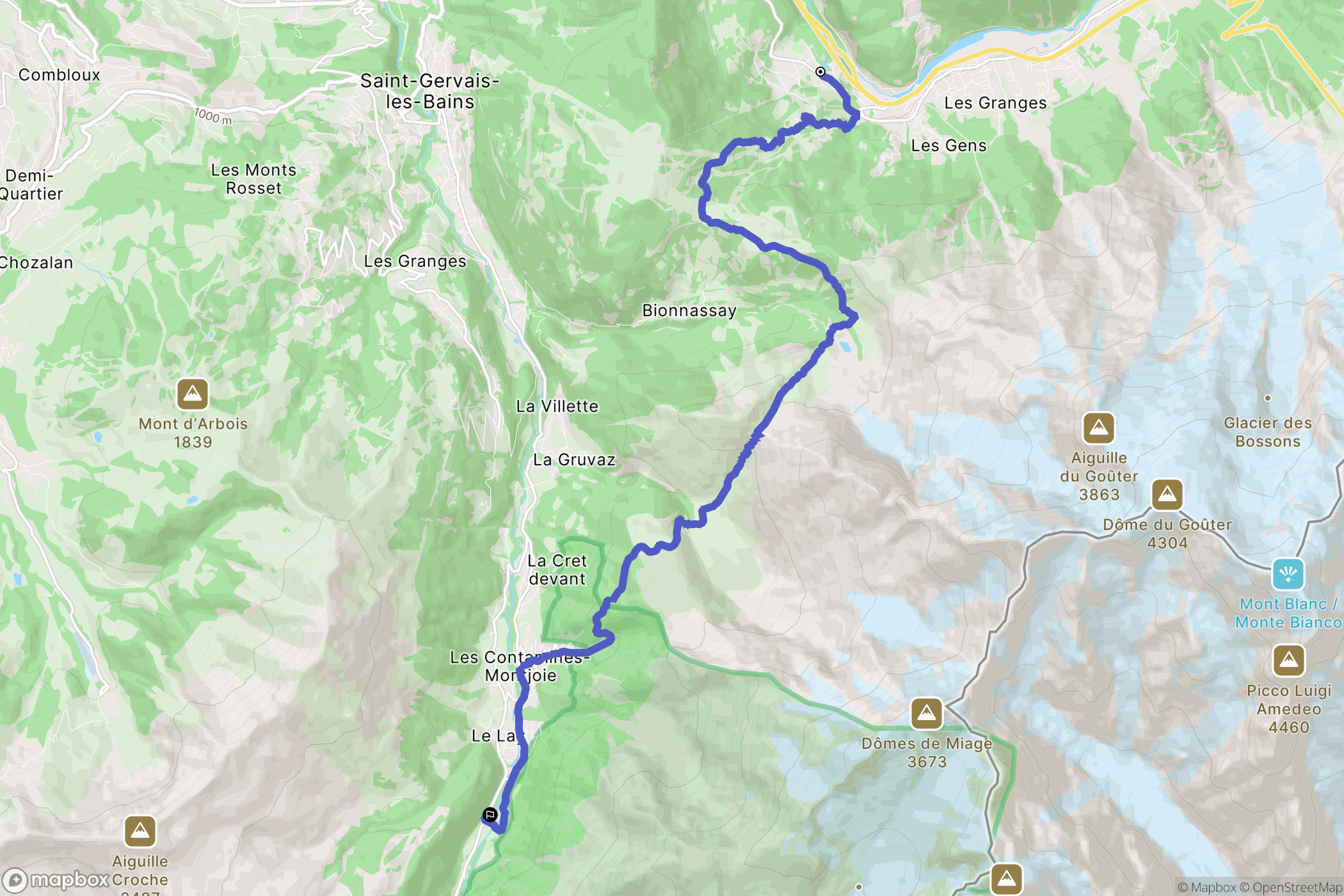 Les Houches : carte du parcours de randonnée - France