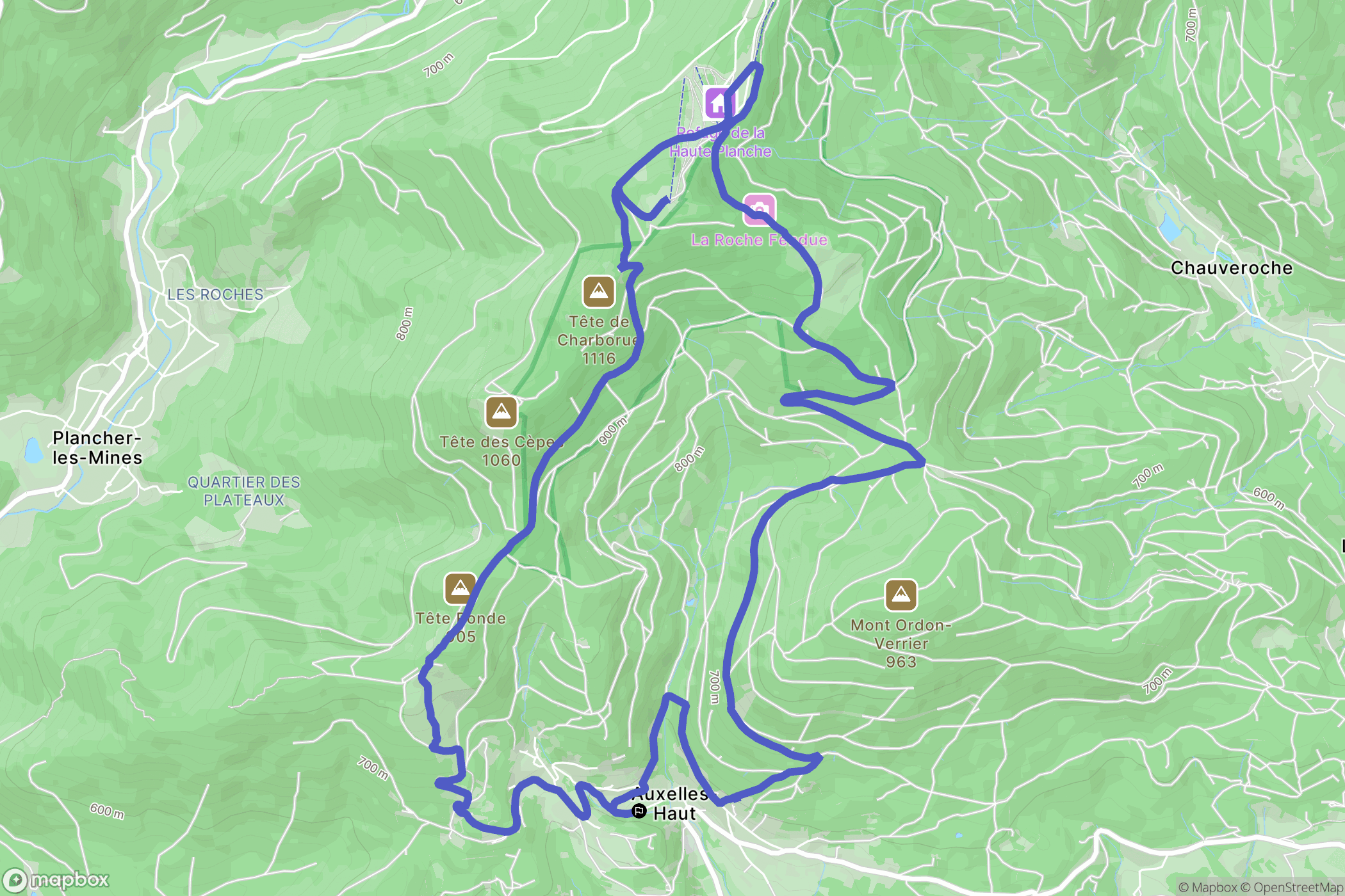 Auxelles-Haut : carte du parcours de randonnée - France