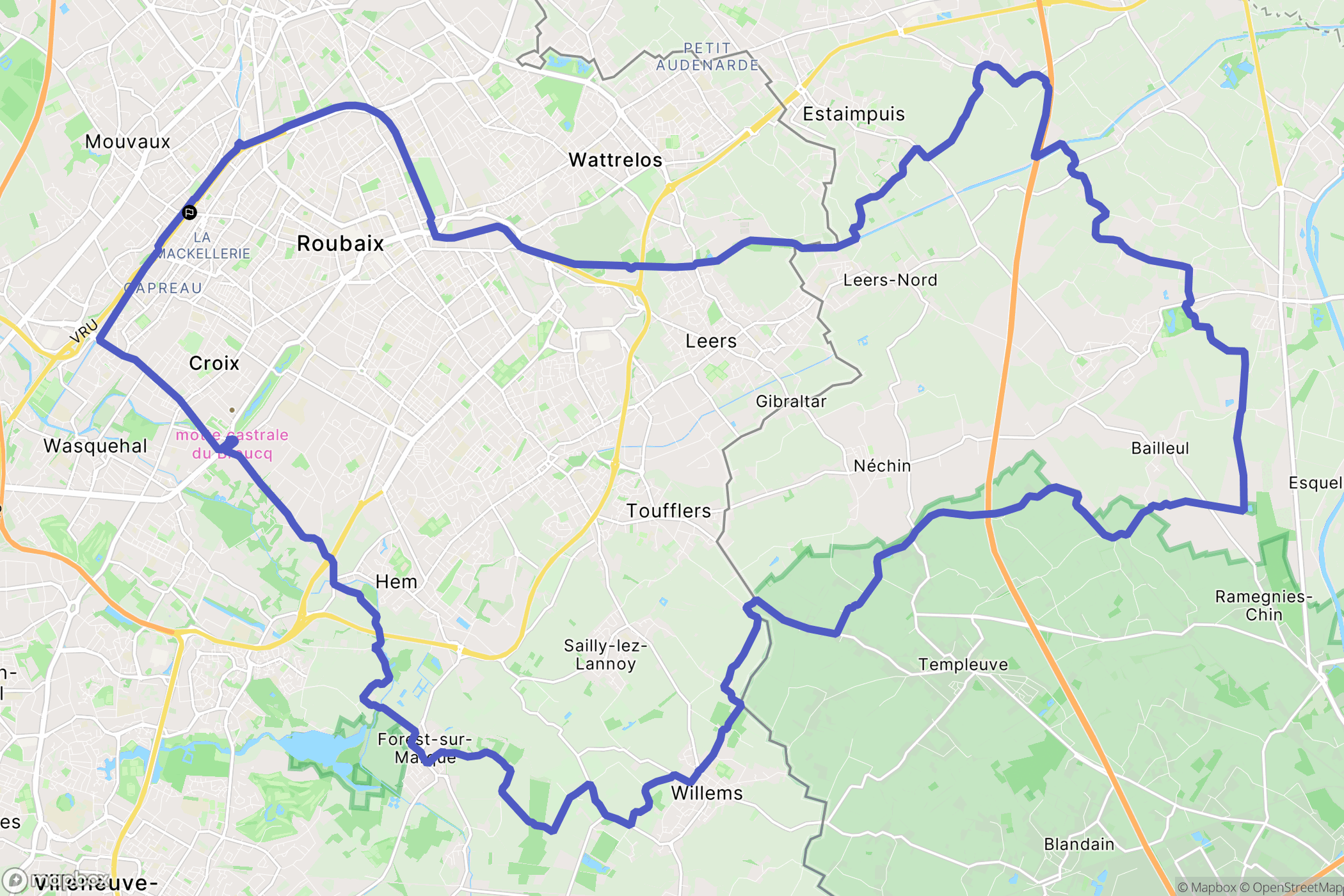 Tourcoing : carte du parcours de randonnée - France