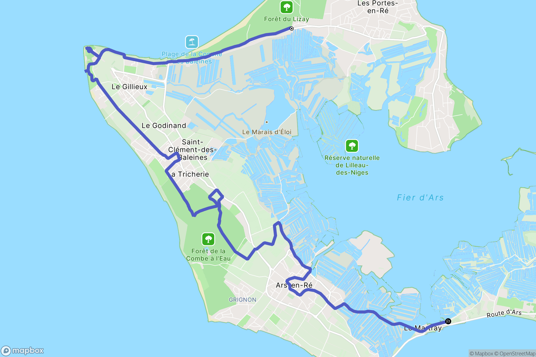 Les Portes-en-Ré : carte du parcours de randonnée - France