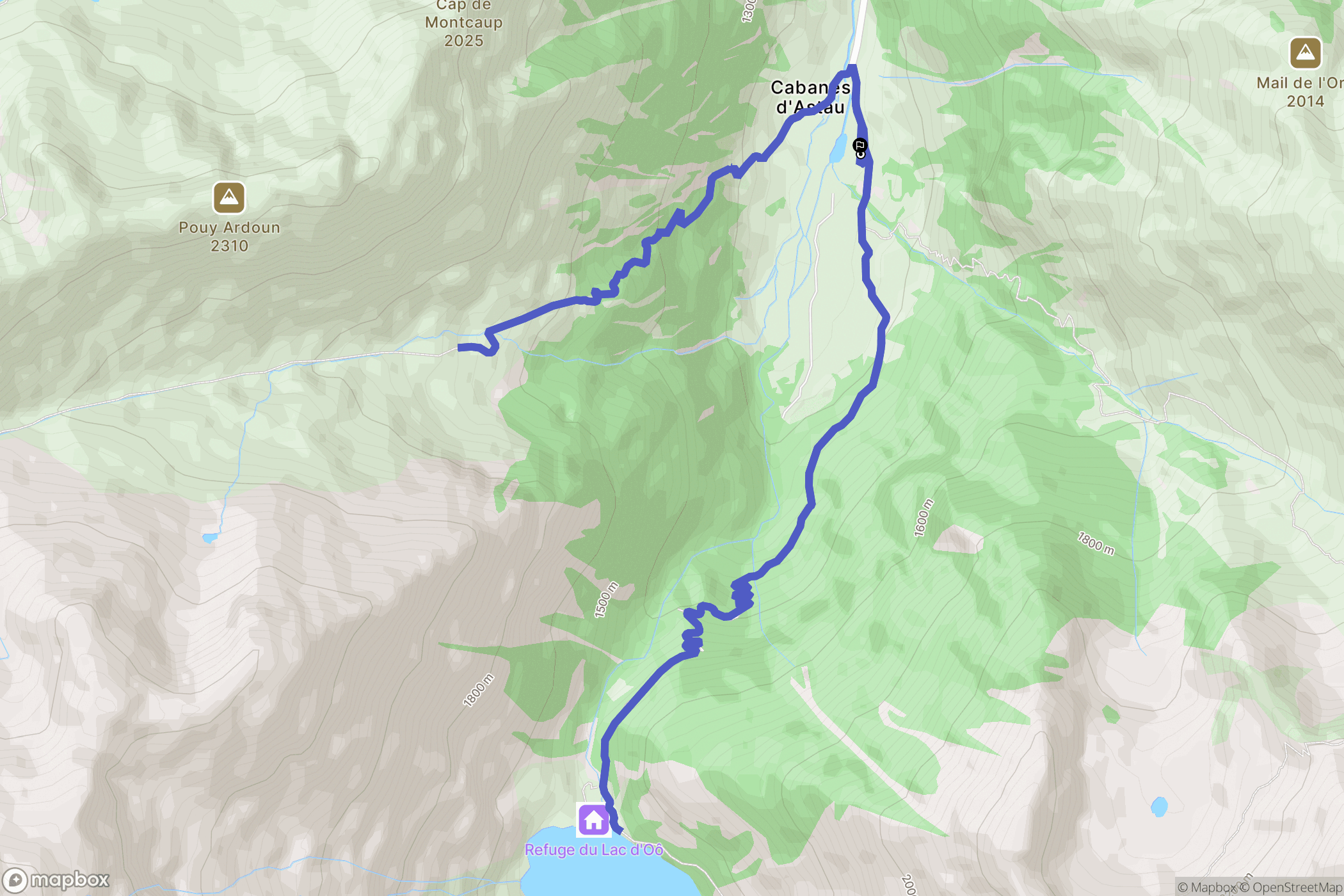 Oô : carte du parcours de randonnée - France
