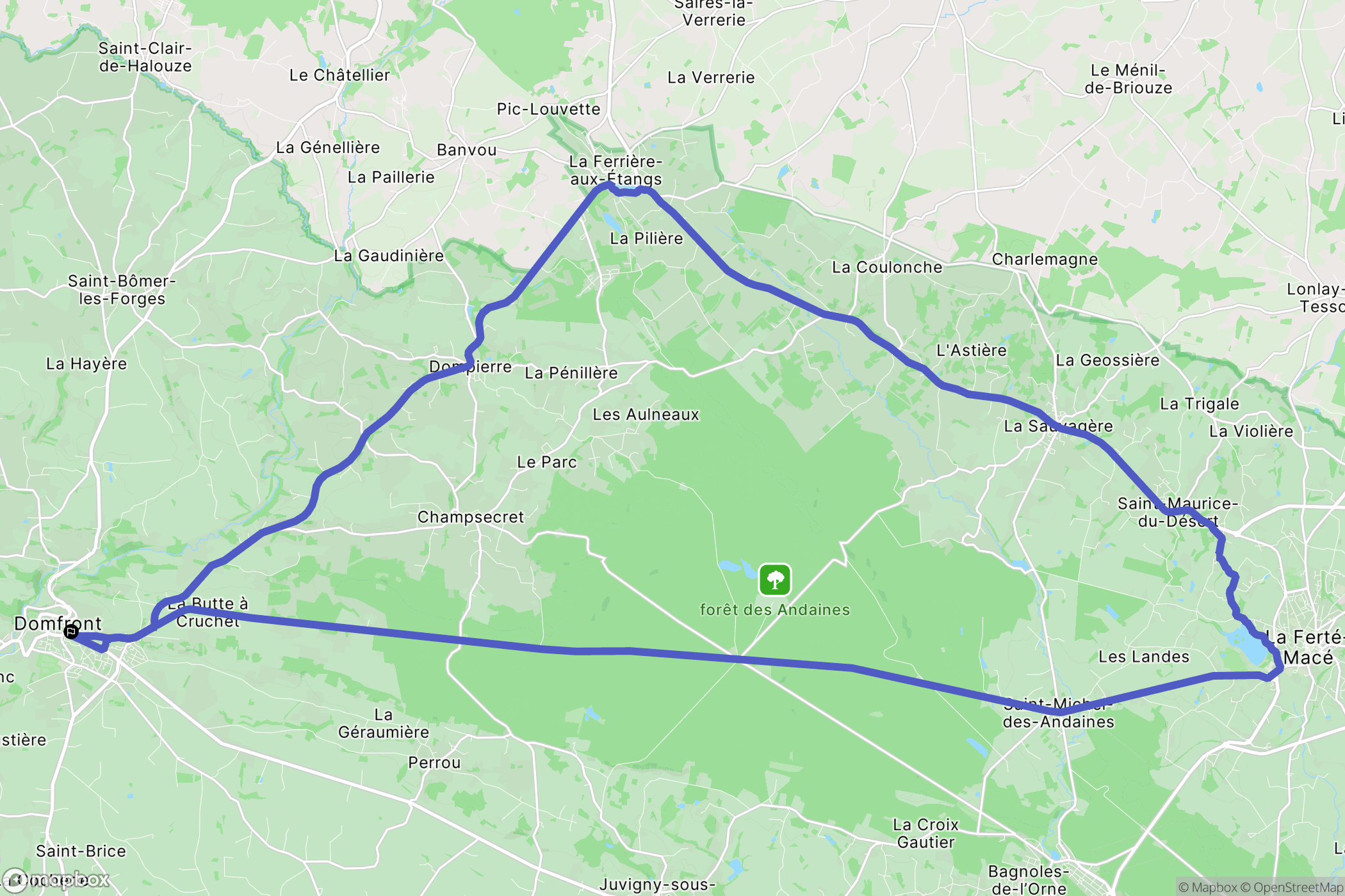 Domfront en Poiraie : carte du parcours de randonnée - France