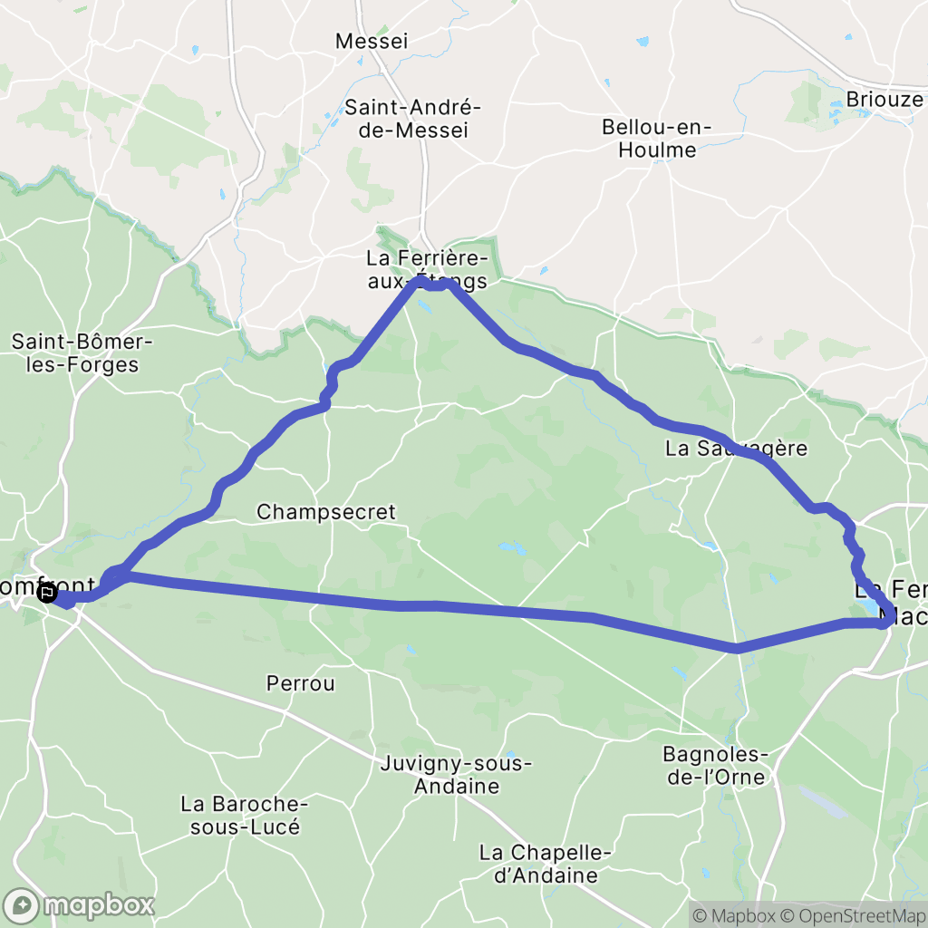 Domfront en Poiraie : carte du parcours de randonnée - France
