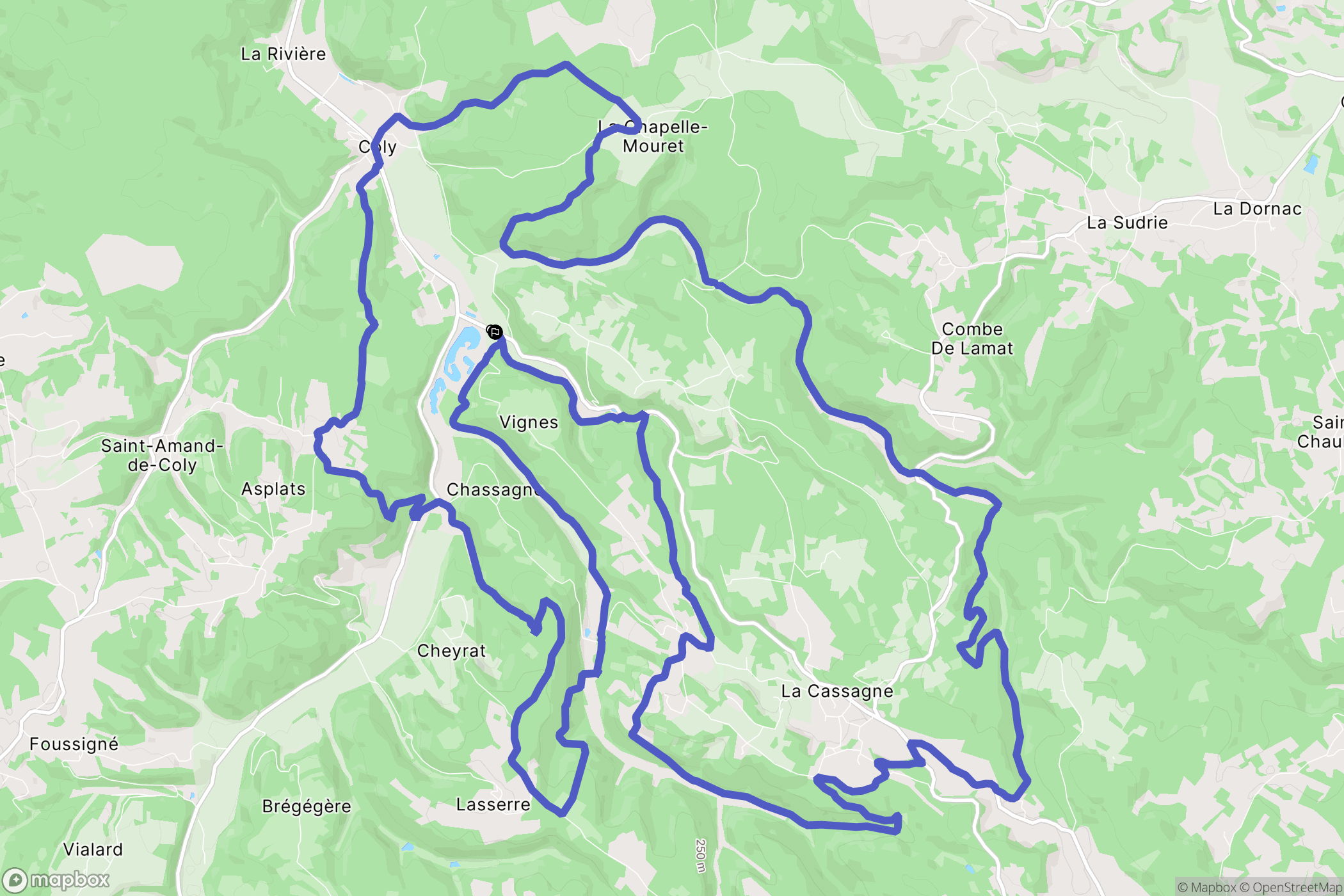 La Cassagne : carte du parcours de randonnée - France