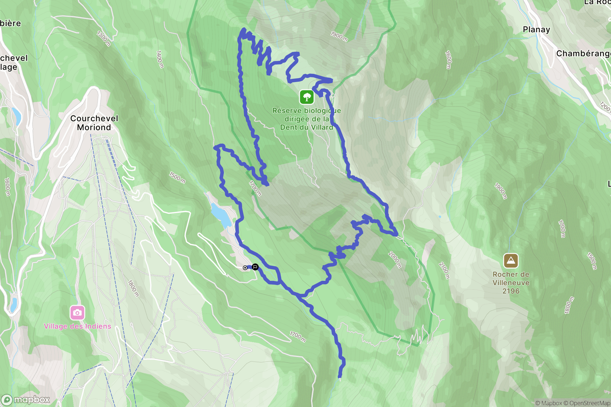 Courchevel : carte du parcours de randonnée - France