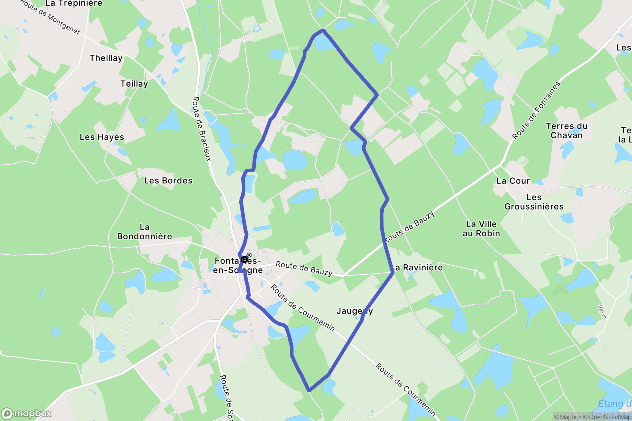 Fontaines-en-Sologne : carte du parcours de randonnée - France