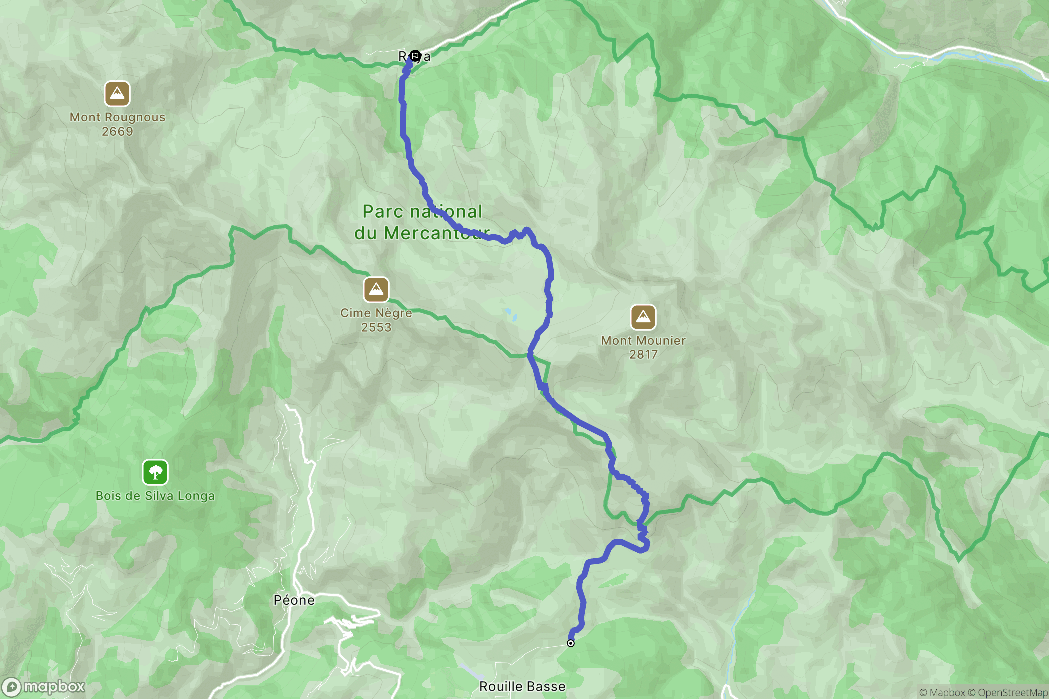 Péone : carte du parcours de randonnée - France