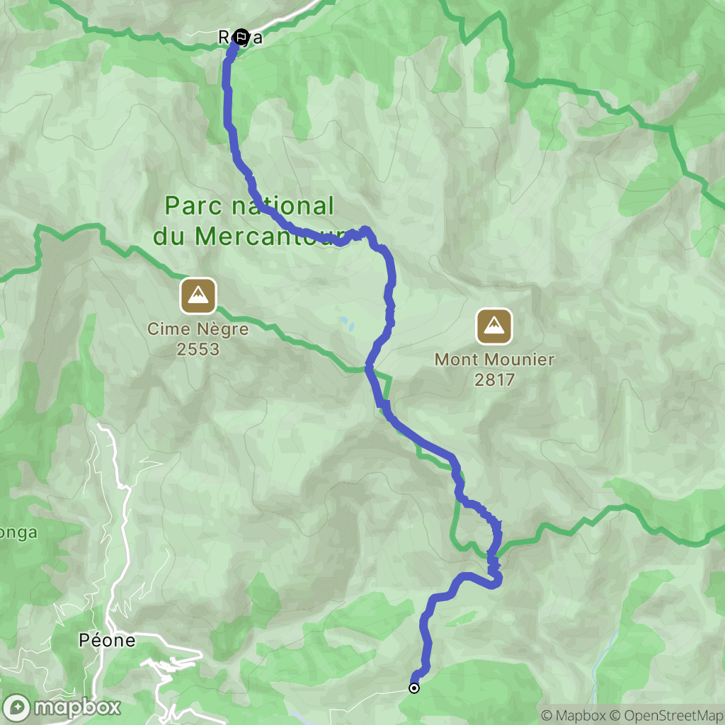 Péone : carte du parcours de randonnée - France