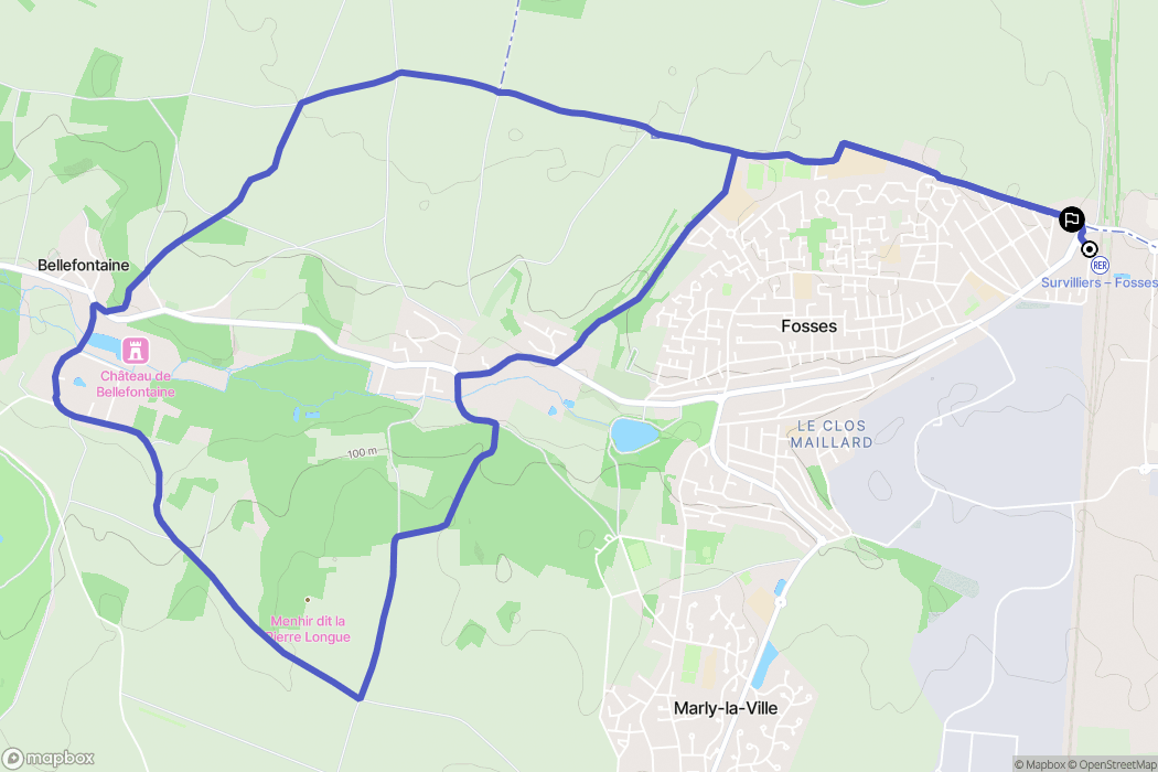 Fosses : carte du parcours de randonnée - France