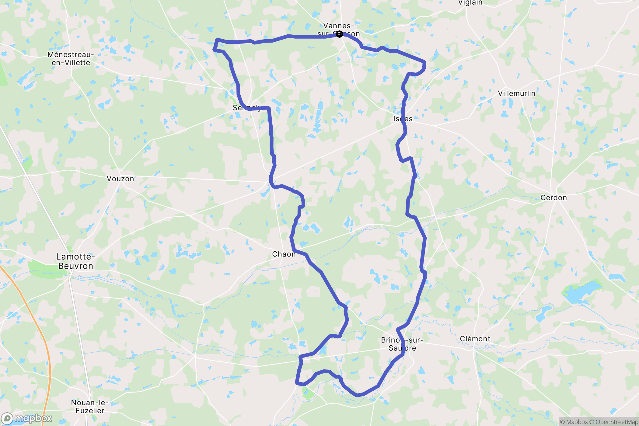 Vannes-sur-Cosson : carte du parcours de randonnée - France