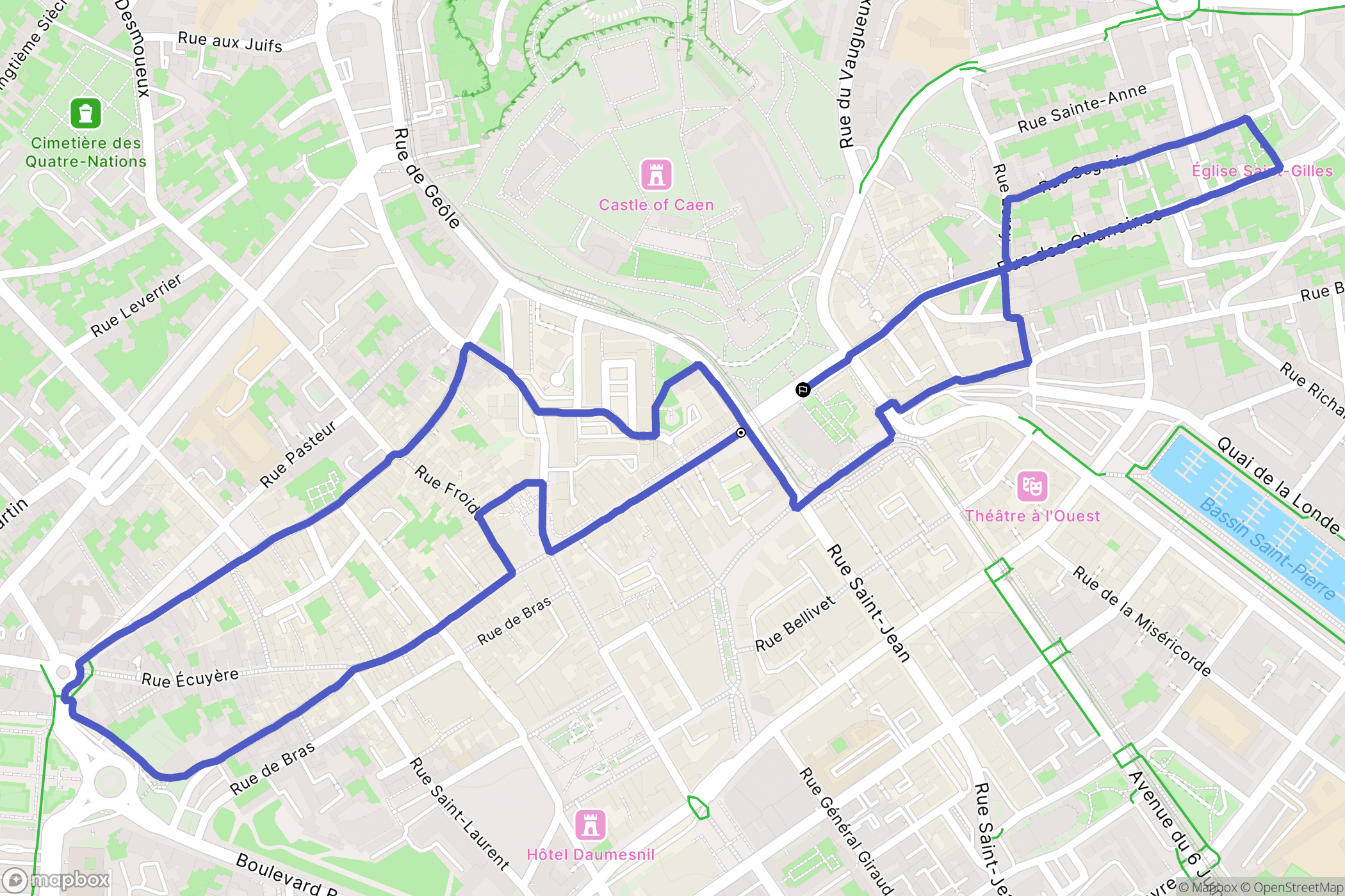 Caen : carte du parcours de randonnée - France