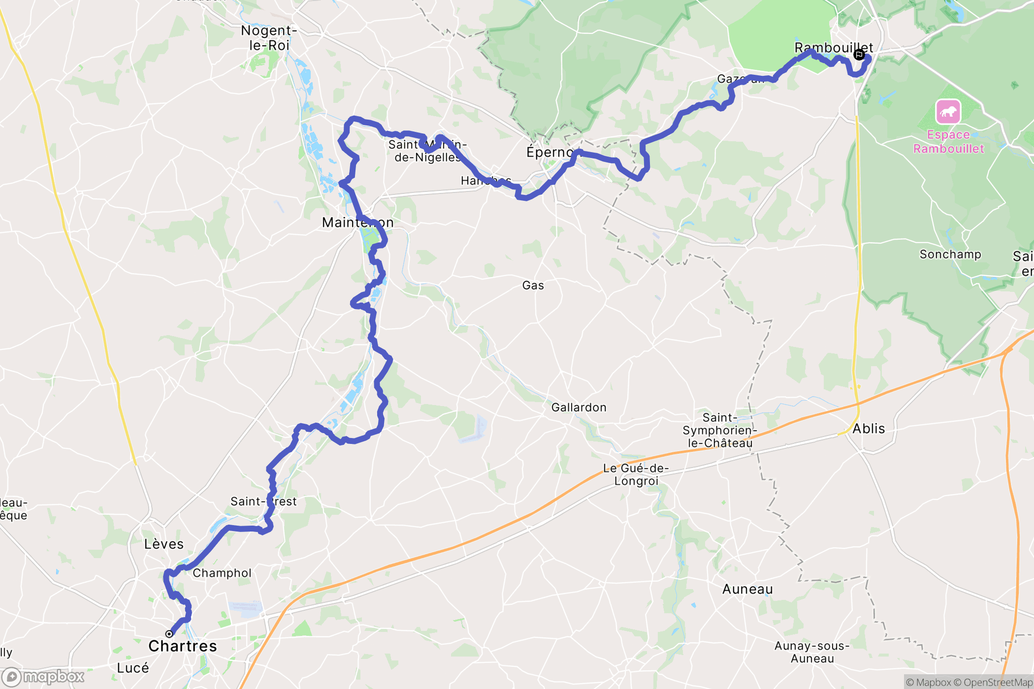 Chartres : carte du parcours de randonnée - France