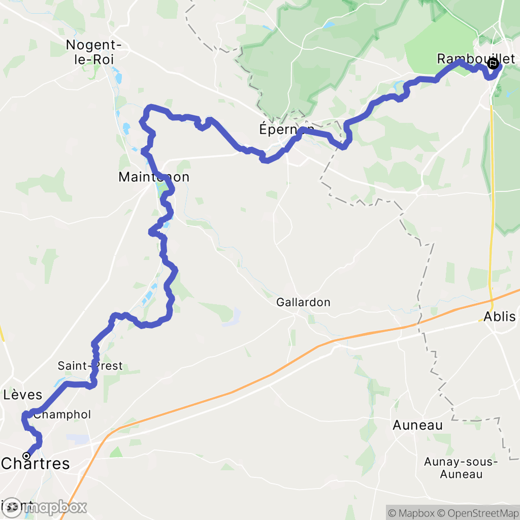 Chartres : carte du parcours de randonnée - France