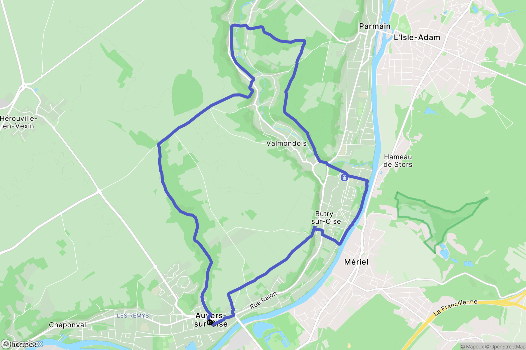 Auvers-sur-Oise : carte du parcours de randonnée - France
