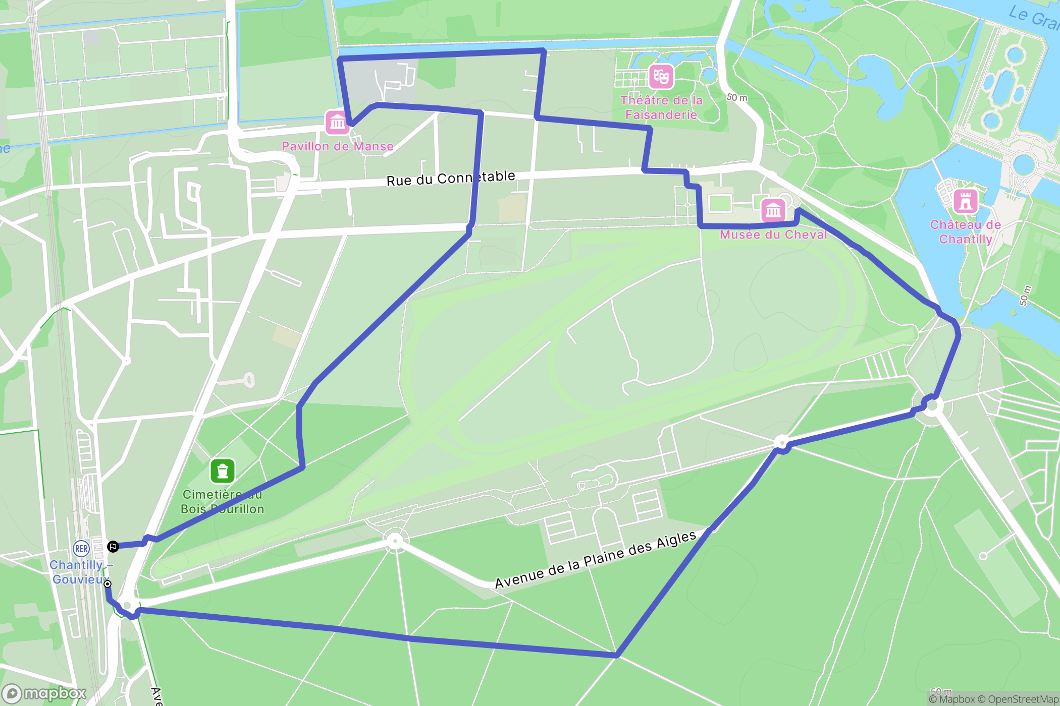 Chantilly : carte du parcours de randonnée - France