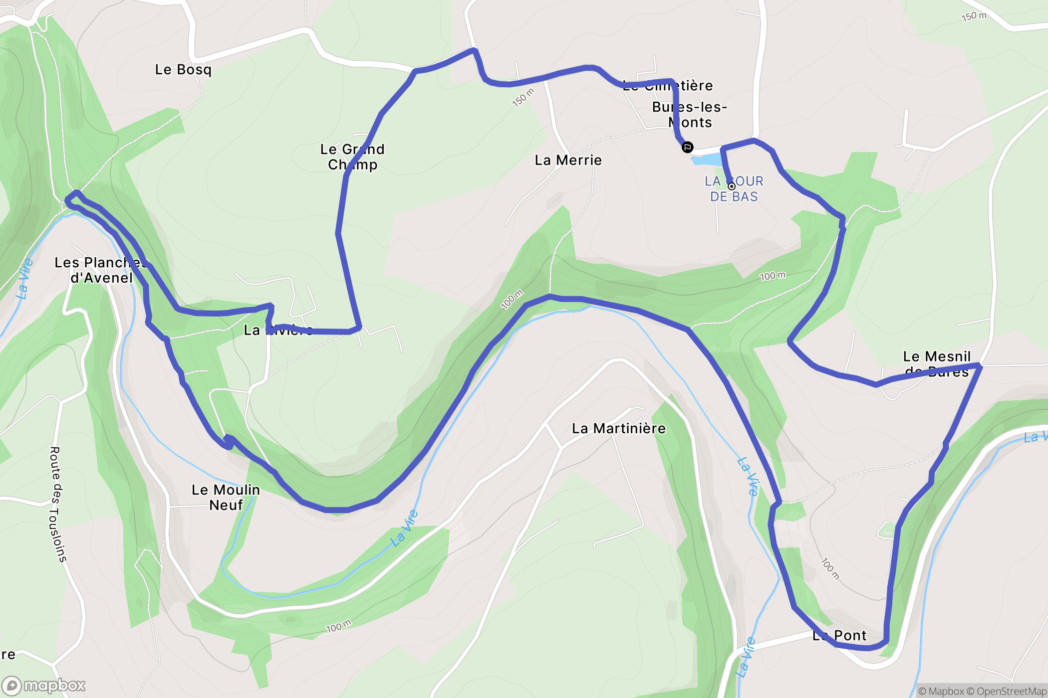 Bures-les-Monts : carte du parcours de randonnée - France